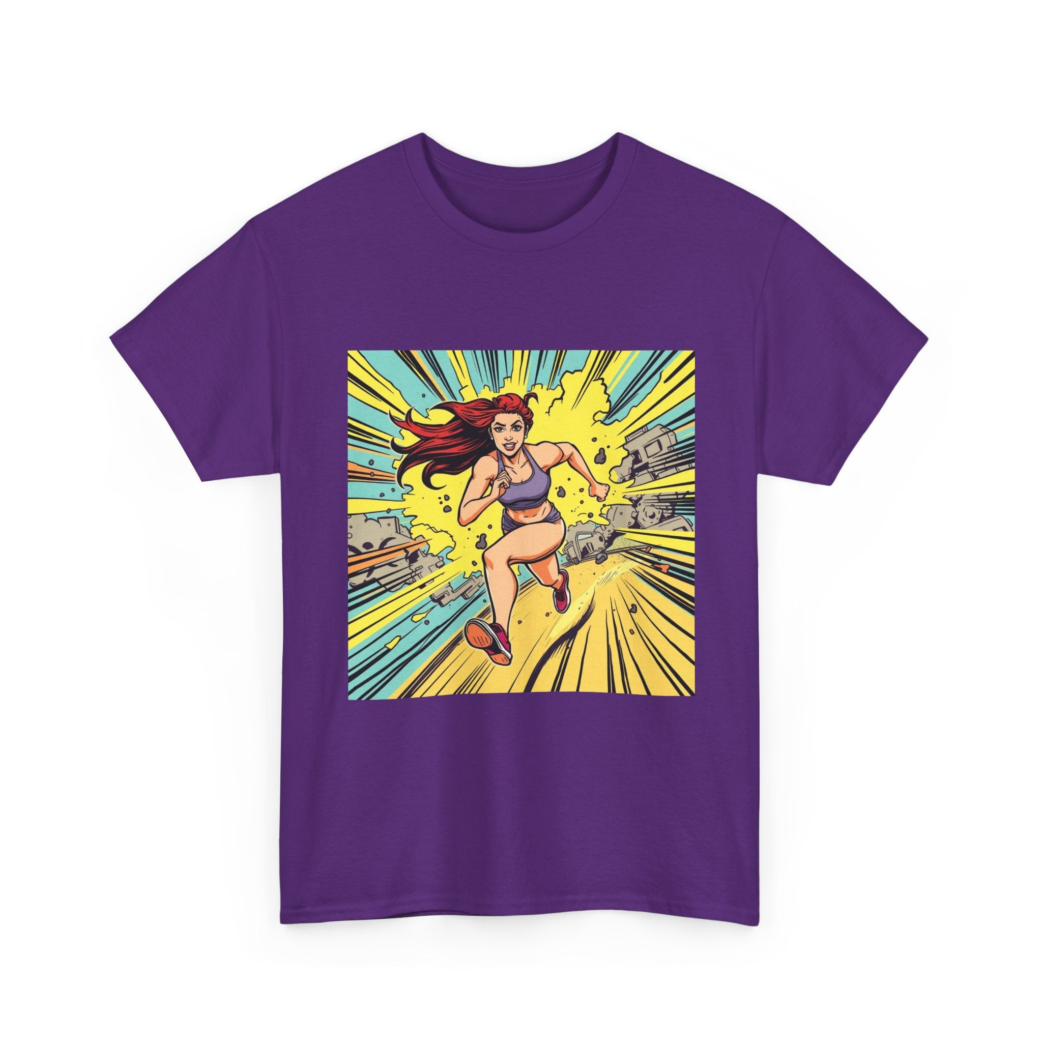 Graphic Tee — Retro Pop Art Running Woman Comic Design