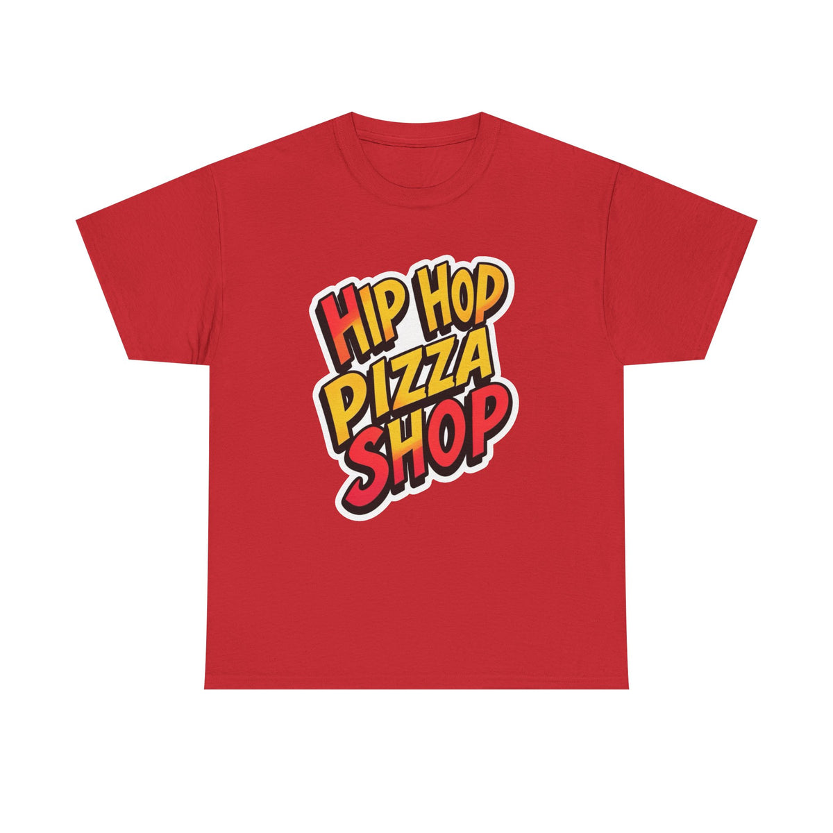 Hip Hop Pizza Shop T-Shirt — Retro Streetwear Tee with Colorful Logo