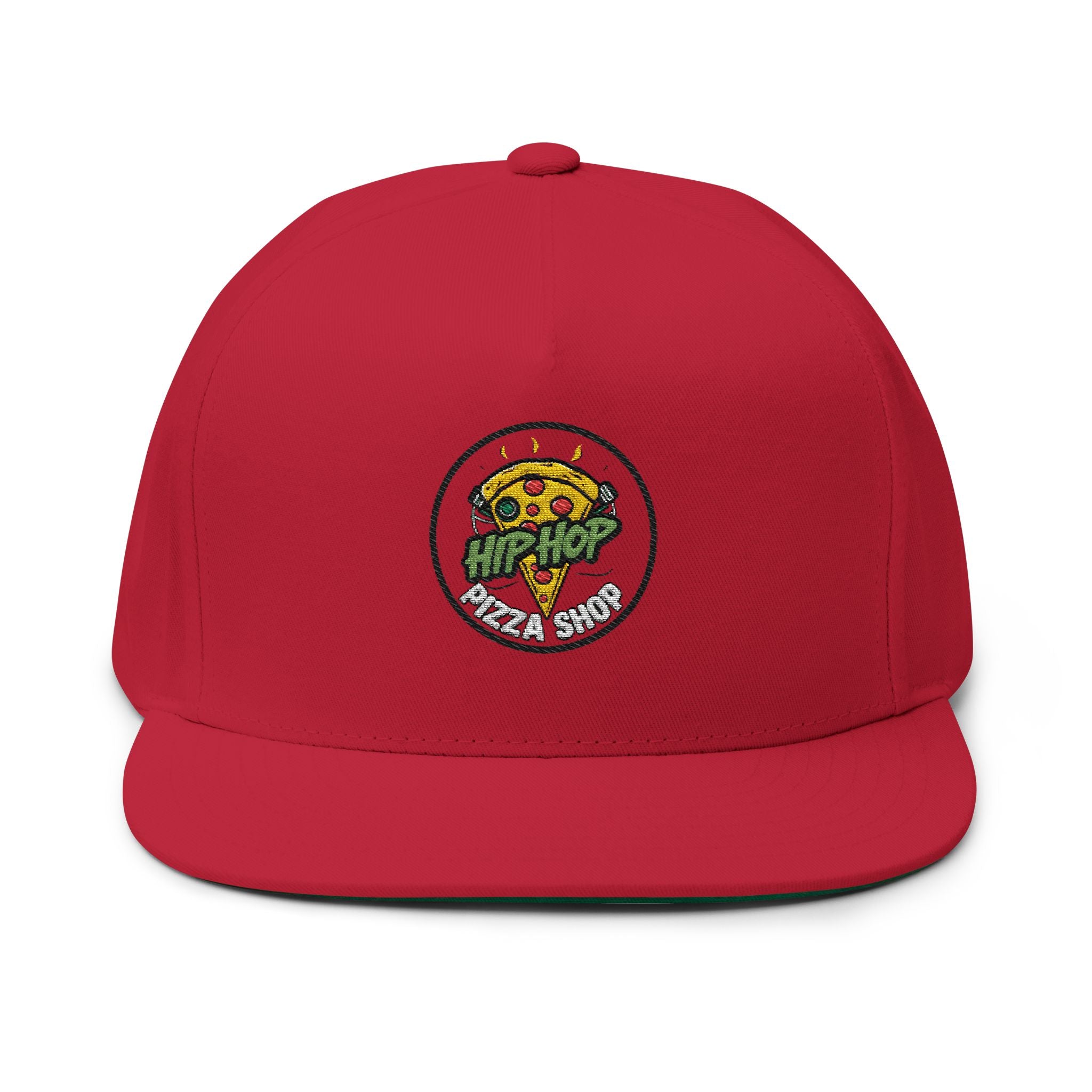 Pizza Slice Patch Flat Bill Cap — Hip Hop Pizza Embroidered Snapback