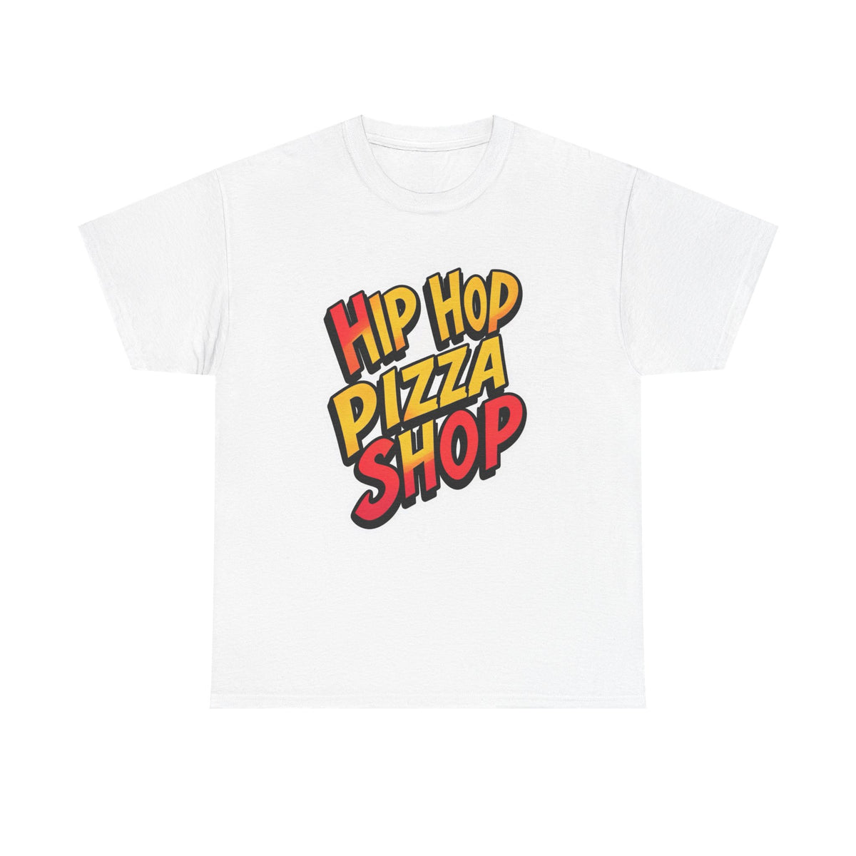 Hip Hop Pizza Shop T-Shirt — Retro Streetwear Tee with Colorful Logo