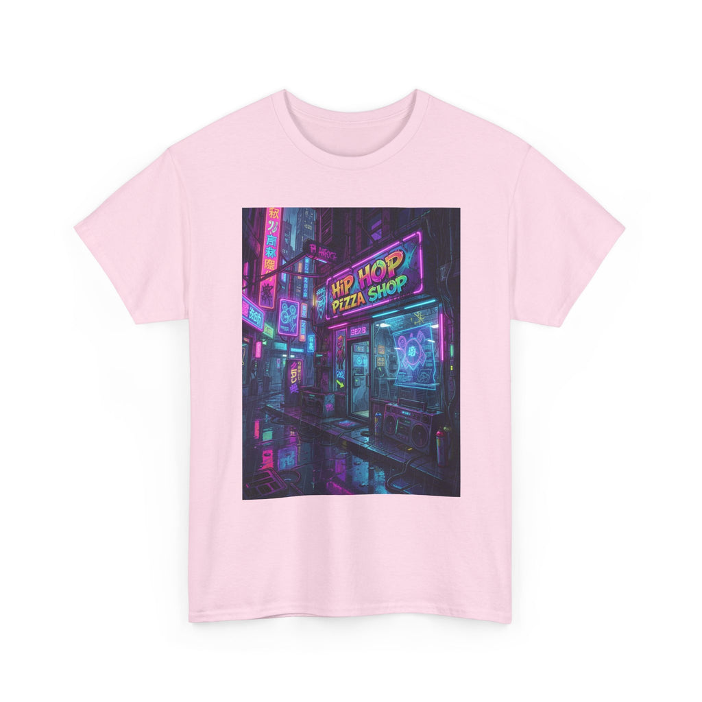 Cyberpunk Streetwear T‑Shirt — Neon “Hip Hop Pizza Shop” Graphic Tee