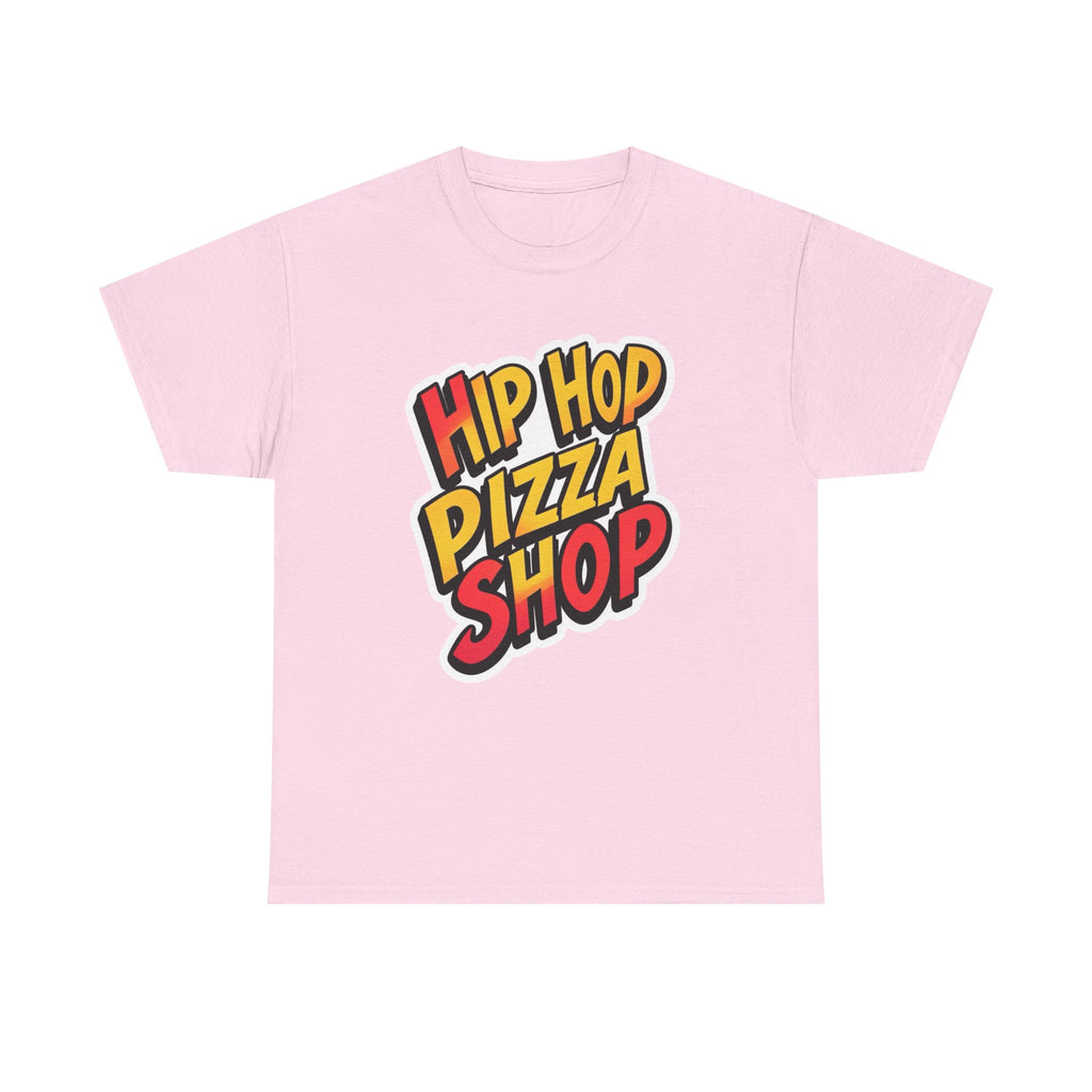 Hip Hop Pizza Shop T-Shirt — Retro Streetwear Tee with Colorful Logo