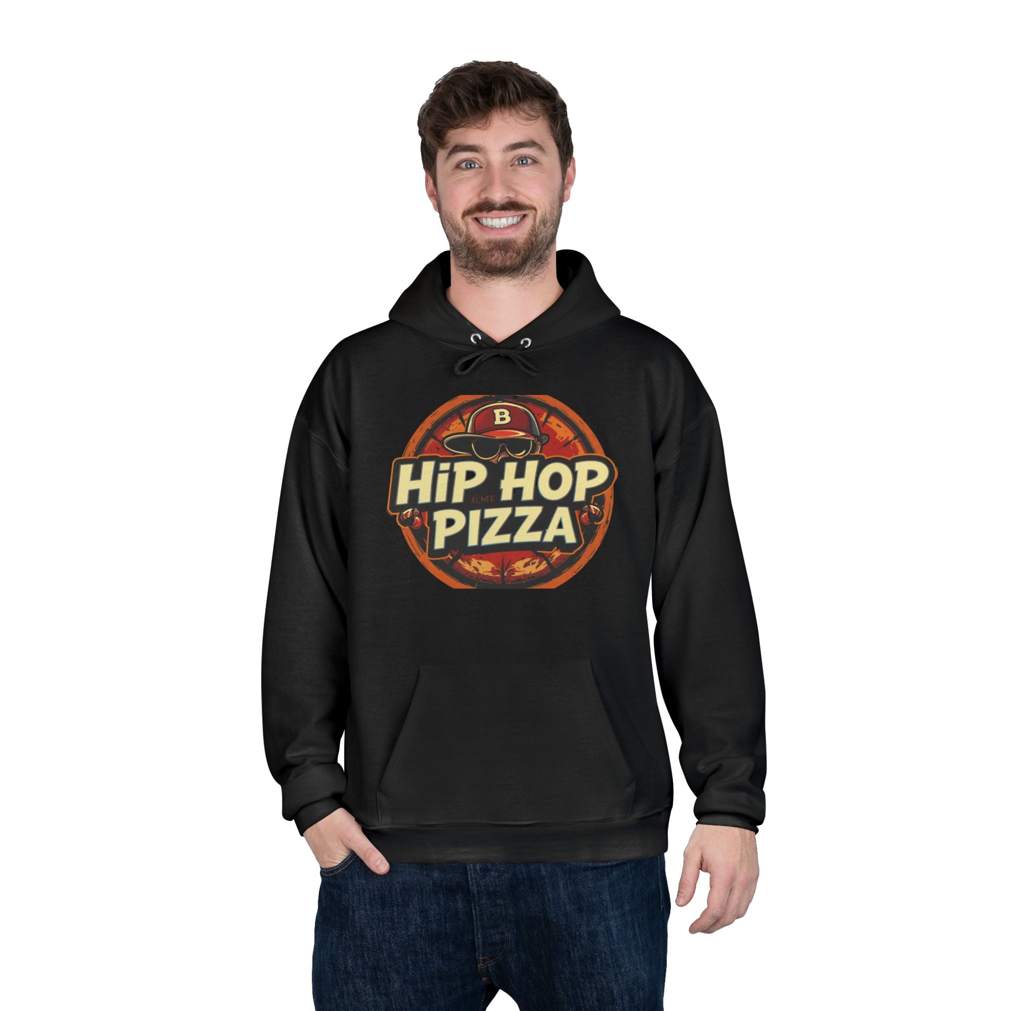 Hip Hop Pizza Hoodie — Retro Pizza Logo Pullover for Music & Food Fans
