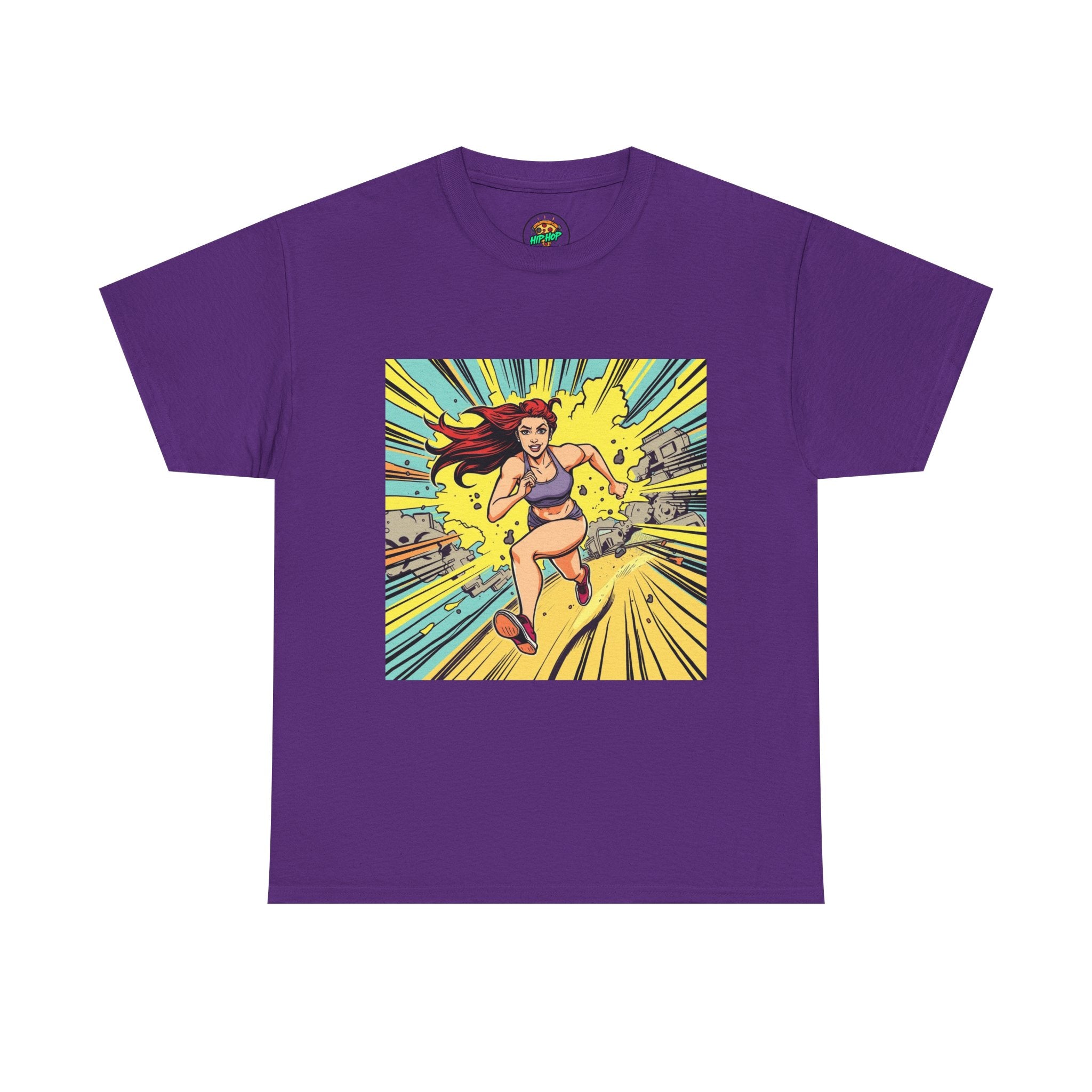Graphic Tee — Retro Pop Art Running Woman Comic Design