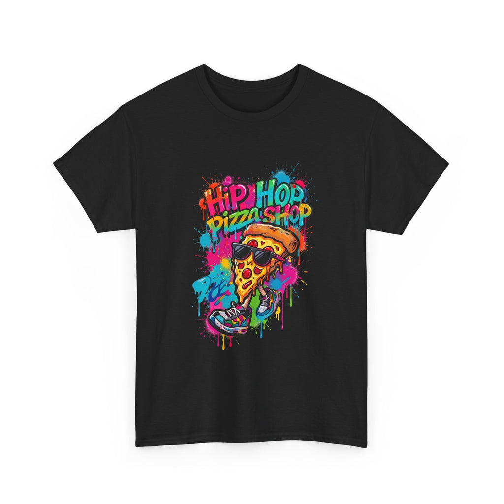 Hip Hop Pizza Shop Graphic Tee — Colorful Streetwear Pizza Slice Design
