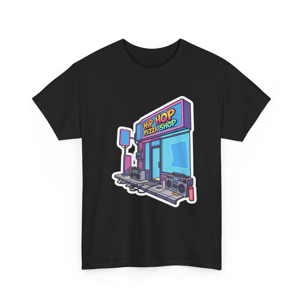 Hip Hop Pizza Shop T‑Shirt — Retro Neon Pizzeria Graphic Tee
