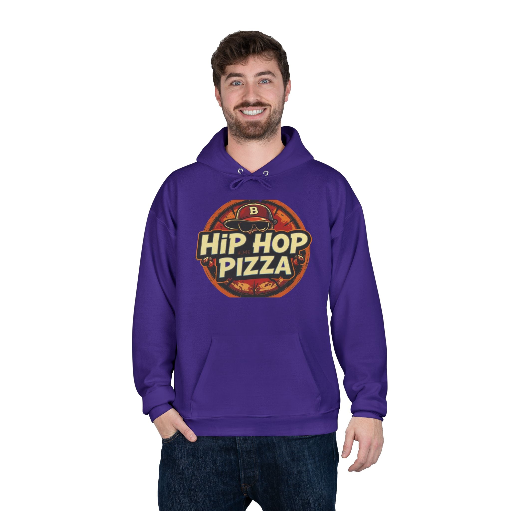 Hip Hop Pizza Hoodie — Retro Pizza Logo Pullover for Music & Food Fans