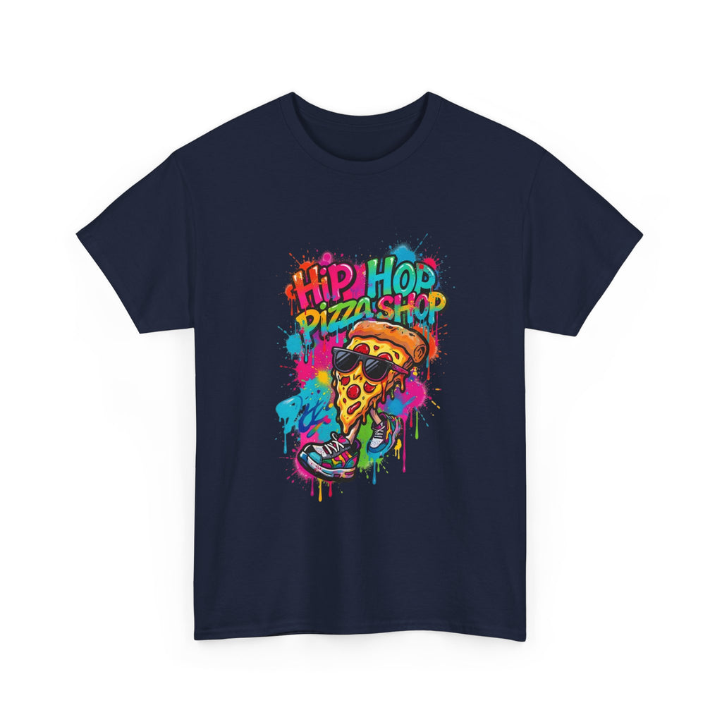 Hip Hop Pizza Shop Graphic Tee — Colorful Streetwear Pizza Slice Design