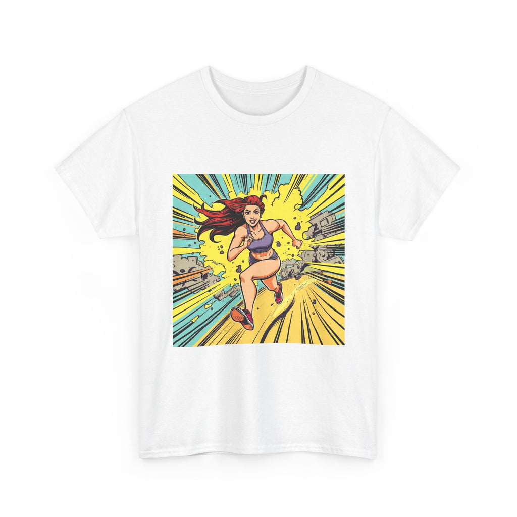 Graphic Tee — Retro Pop Art Running Woman Comic Design
