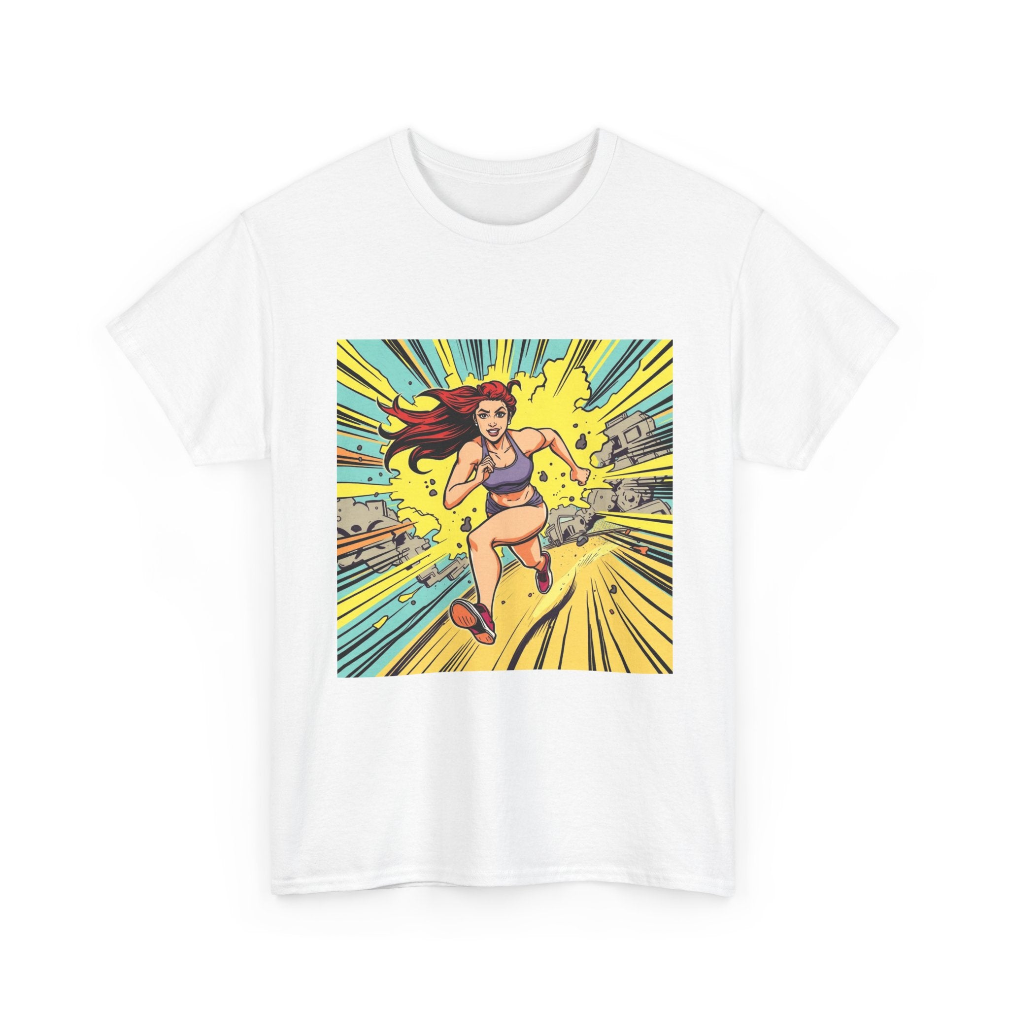Graphic Tee — Retro Pop Art Running Woman Comic Design