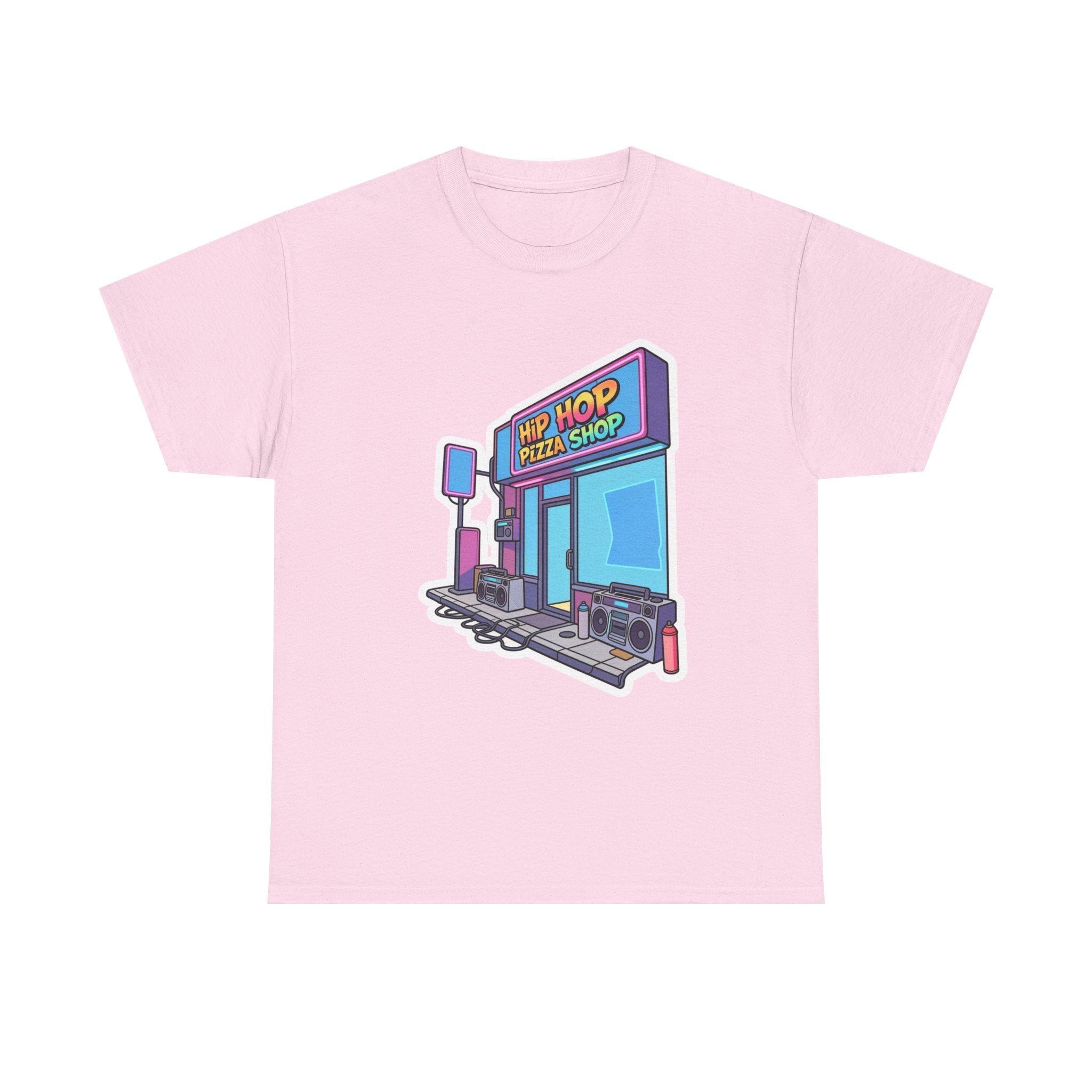 Hip Hop Pizza Shop T‑Shirt — Retro Neon Pizzeria Graphic Tee