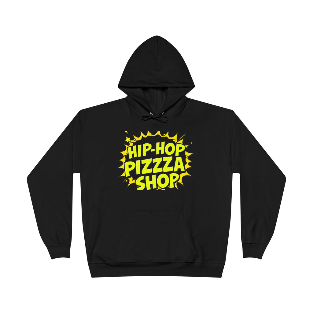 Hip-Hop Pizza Shop Hoodie — Retro Comic Logo Pullover
