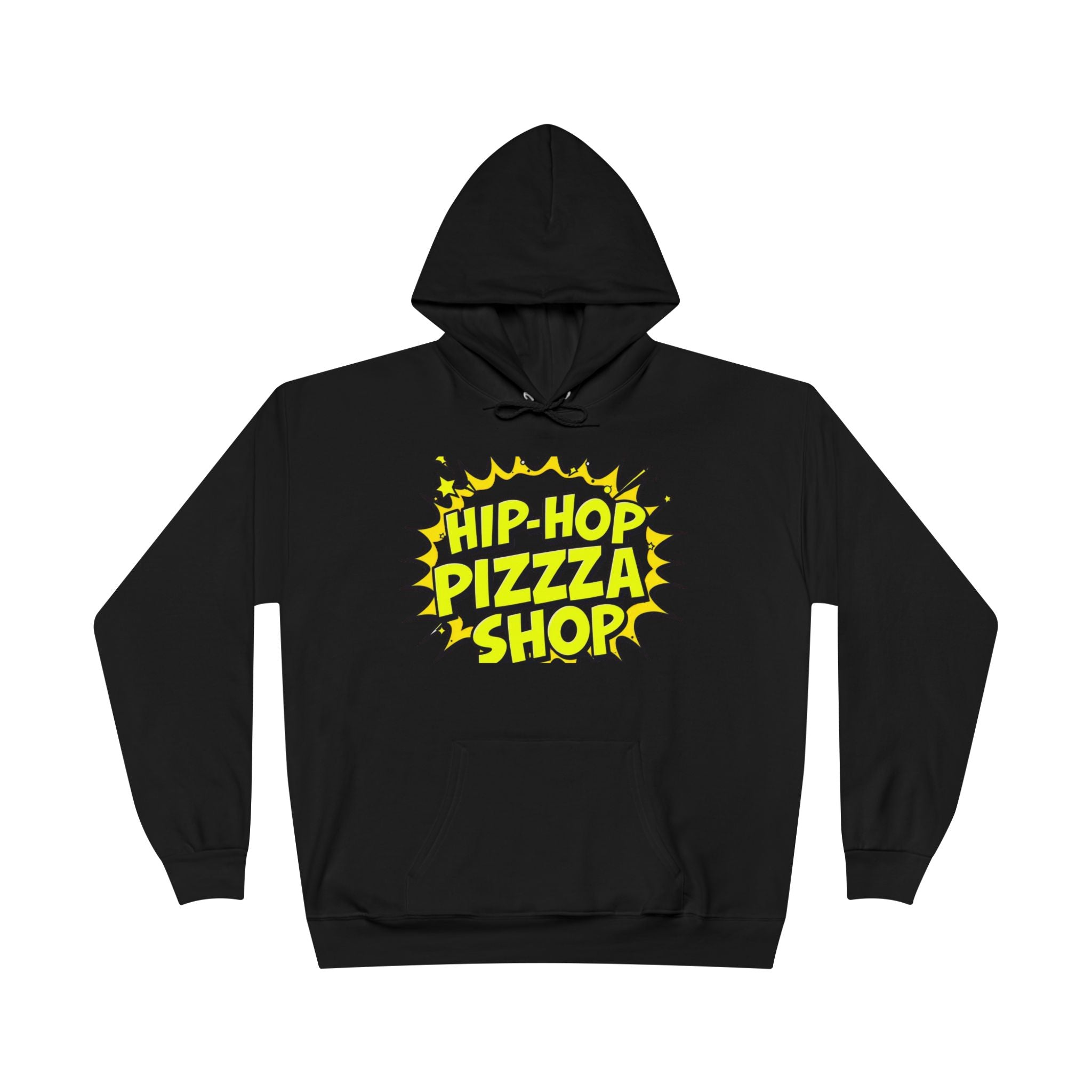 Hip-Hop Pizza Shop Hoodie — Retro Comic Logo Pullover