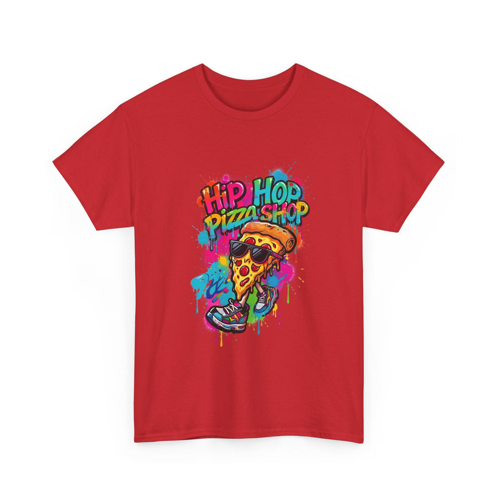 Hip Hop Pizza Shop Graphic Tee — Colorful Streetwear Pizza Slice Design