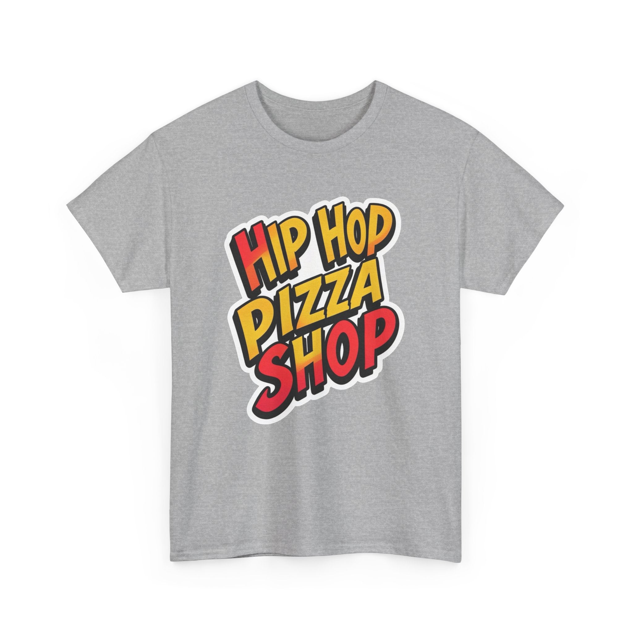 Hip Hop Pizza Shop T-Shirt — Retro Streetwear Tee with Colorful Logo