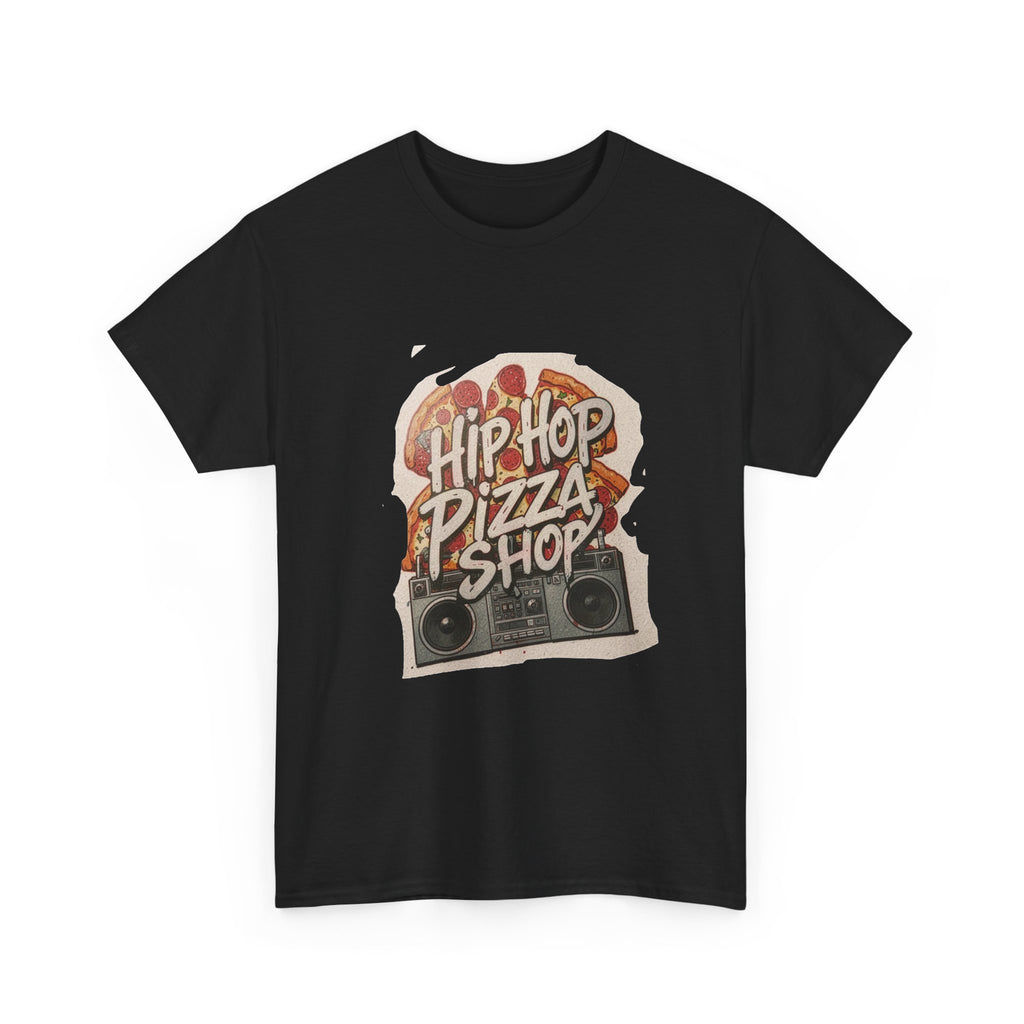 Hip Hop Pizza Shop T‑Shirt — Retro Boombox Pizza Graphic Tee