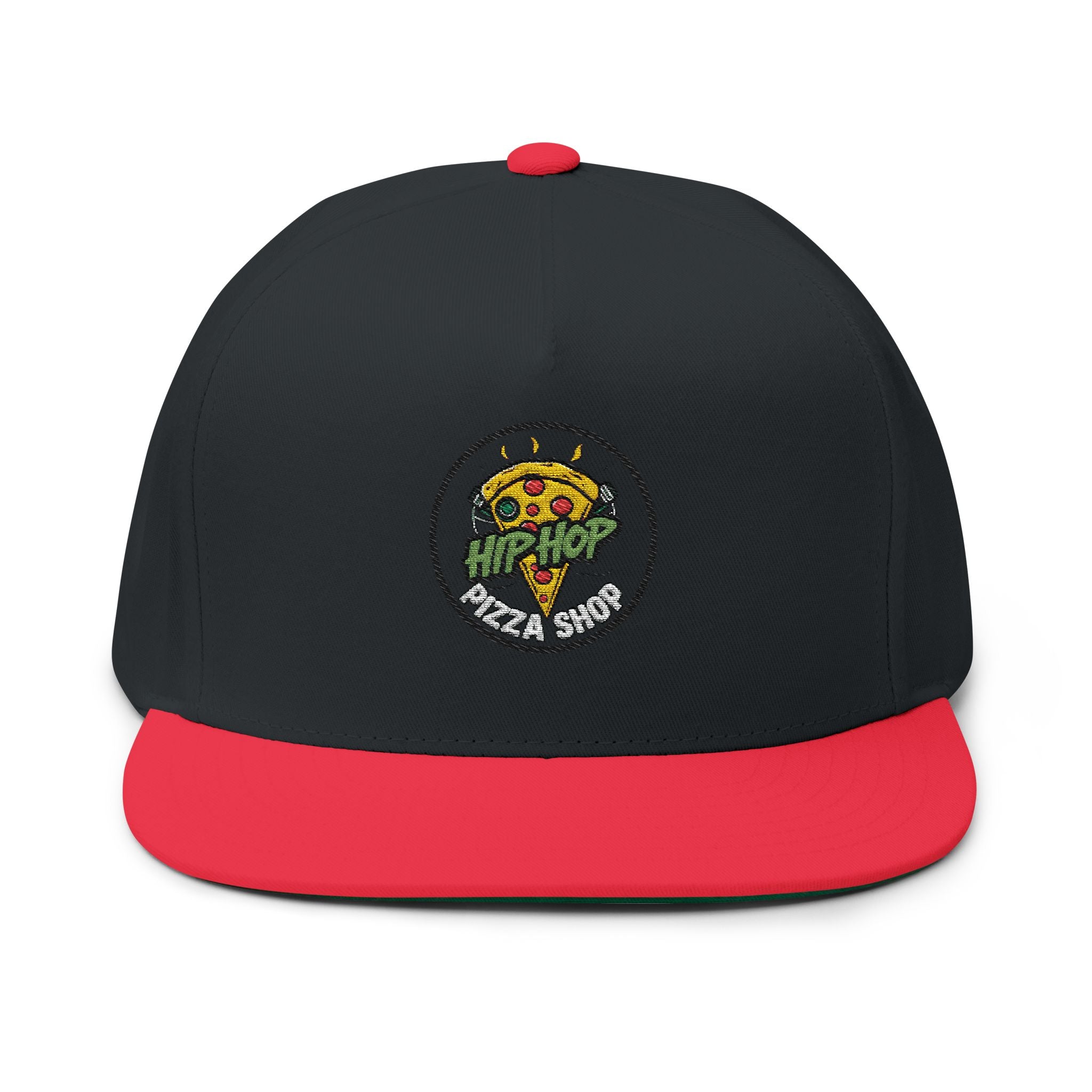 Pizza Slice Patch Flat Bill Cap — Hip Hop Pizza Embroidered Snapback
