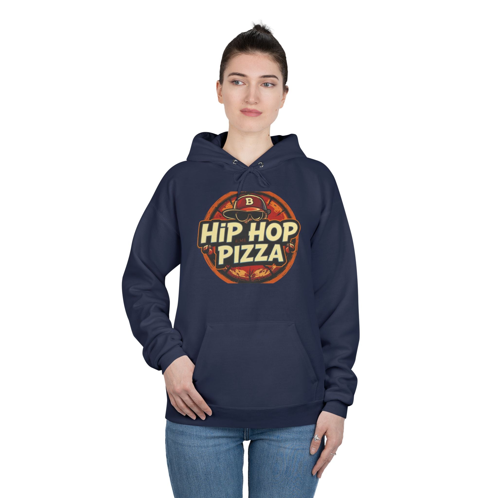 Hip Hop Pizza Hoodie — Retro Pizza Logo Pullover for Music & Food Fans