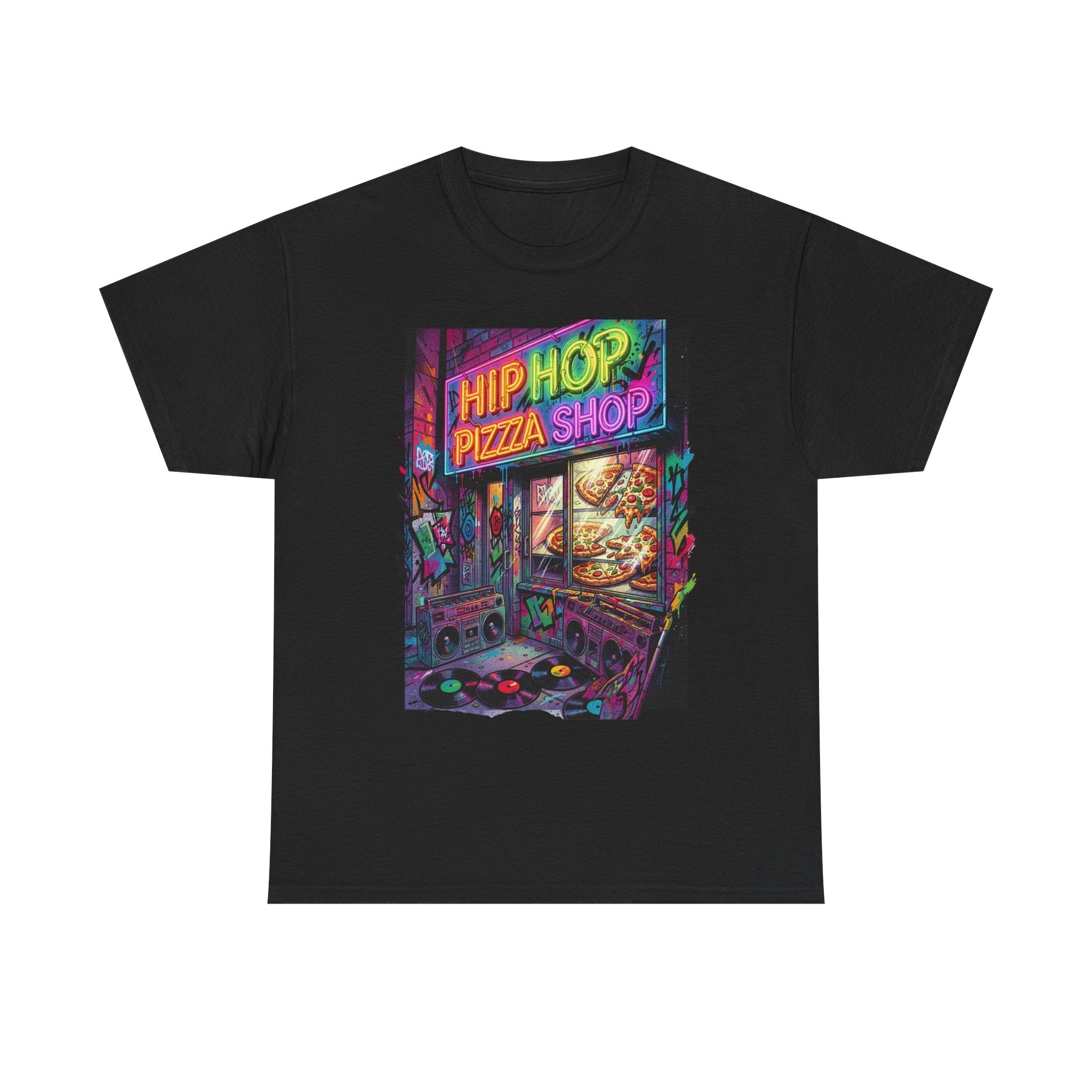 Hip Hop Pizza Shop T-Shirt — Retro Neon Streetwear Tee