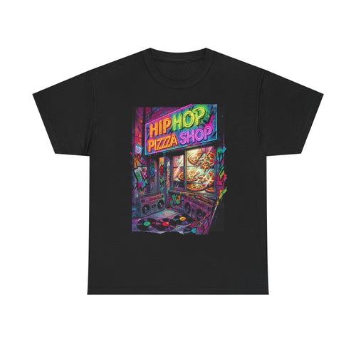 Hip Hop Pizza Shop T-Shirt — Retro Neon Streetwear Tee