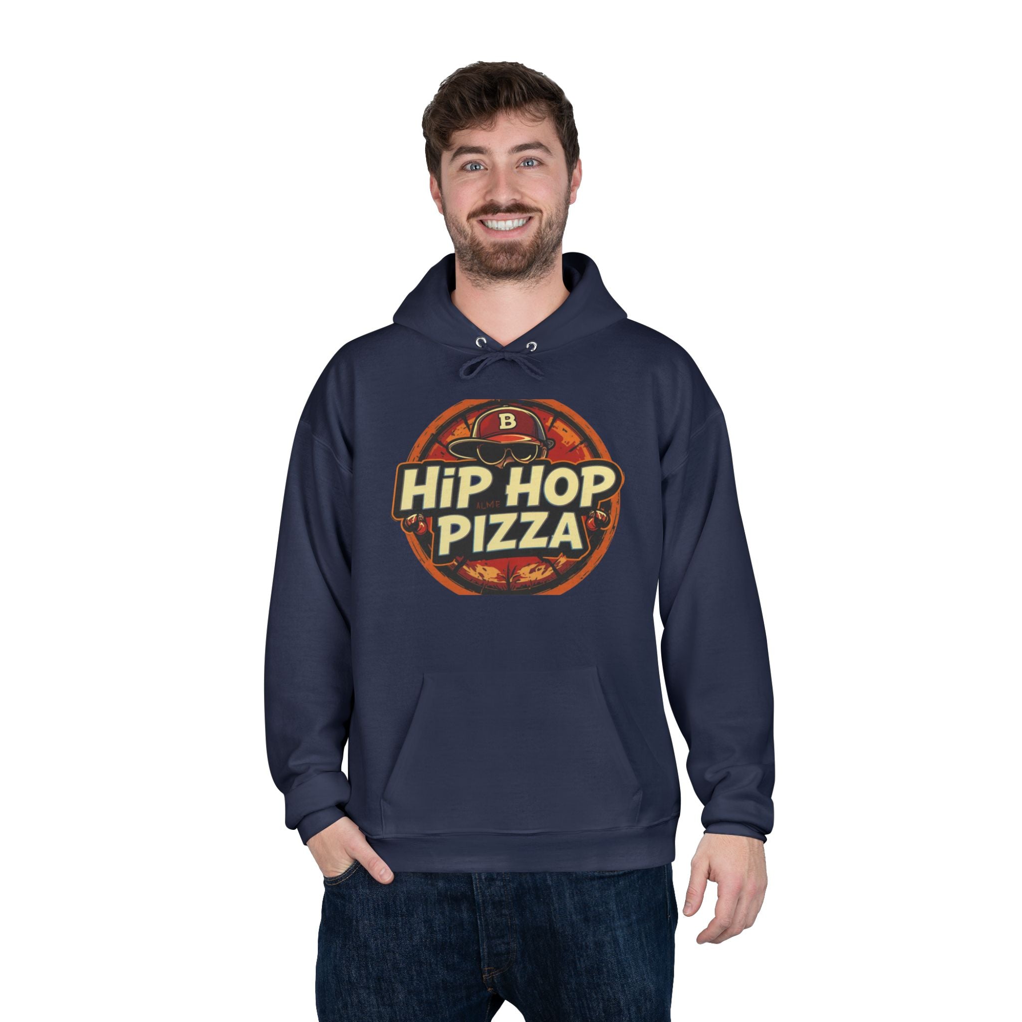 Hip Hop Pizza Hoodie — Retro Pizza Logo Pullover for Music & Food Fans