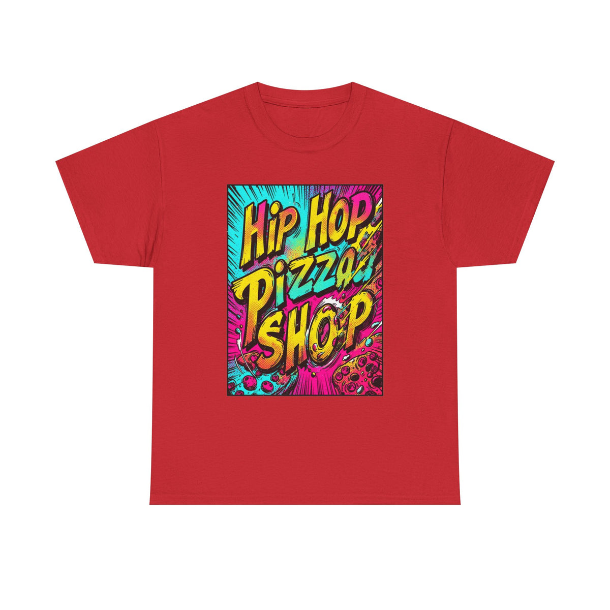 Graphic Tee — "Hip Hop Pizza Shop" Colorful Retro Streetwear T-Shirt