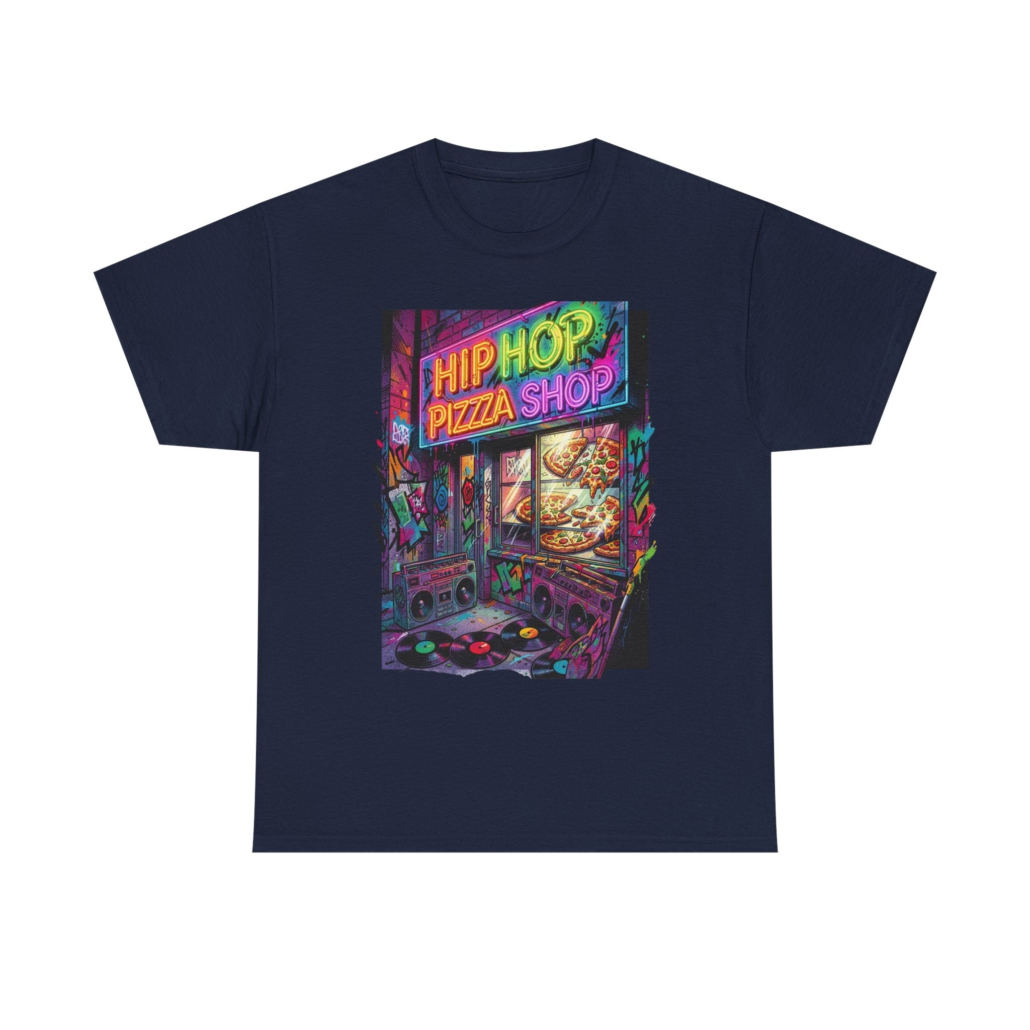 Hip Hop Pizza Shop T-Shirt — Retro Neon Streetwear Tee
