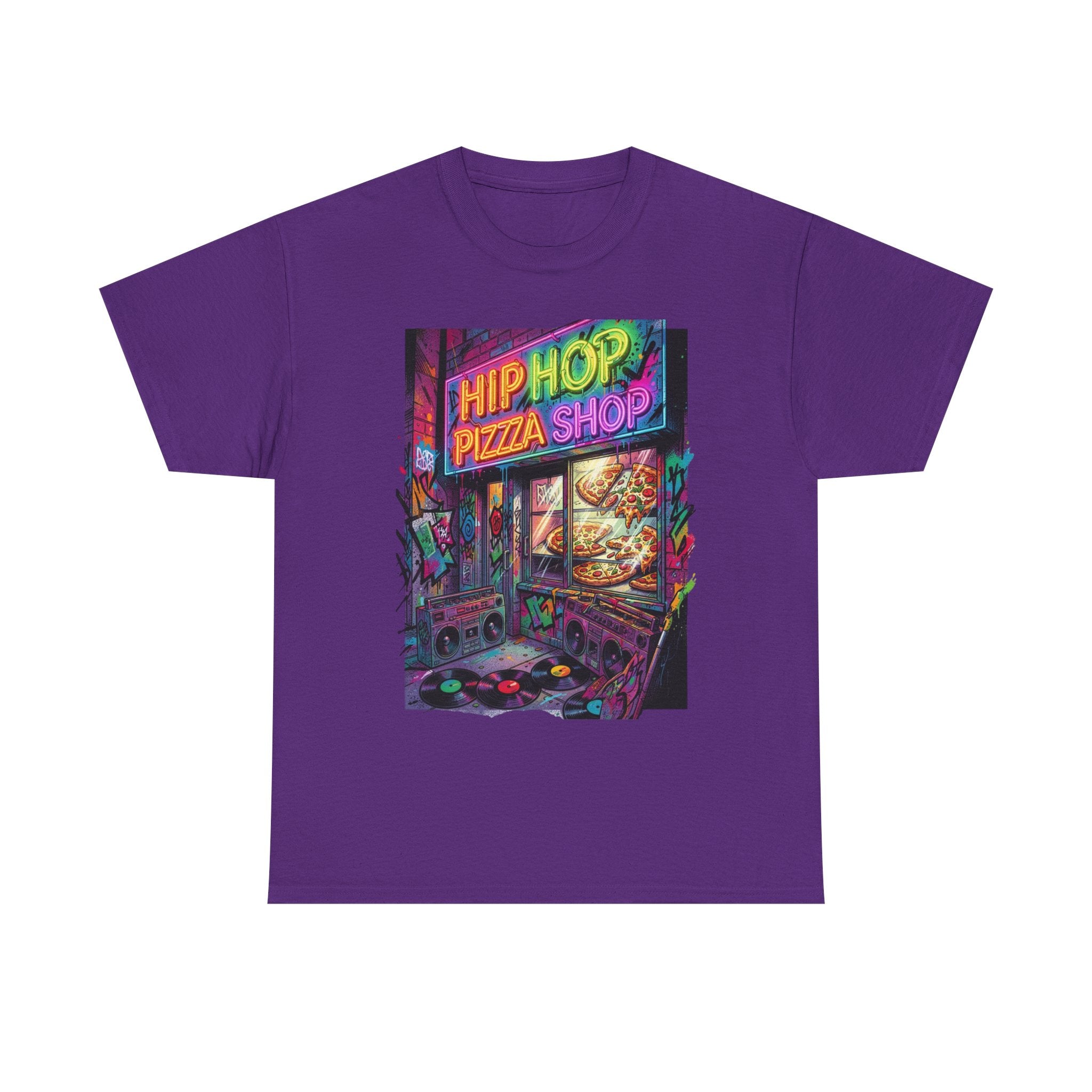 Hip Hop Pizza Shop T-Shirt — Retro Neon Streetwear Tee