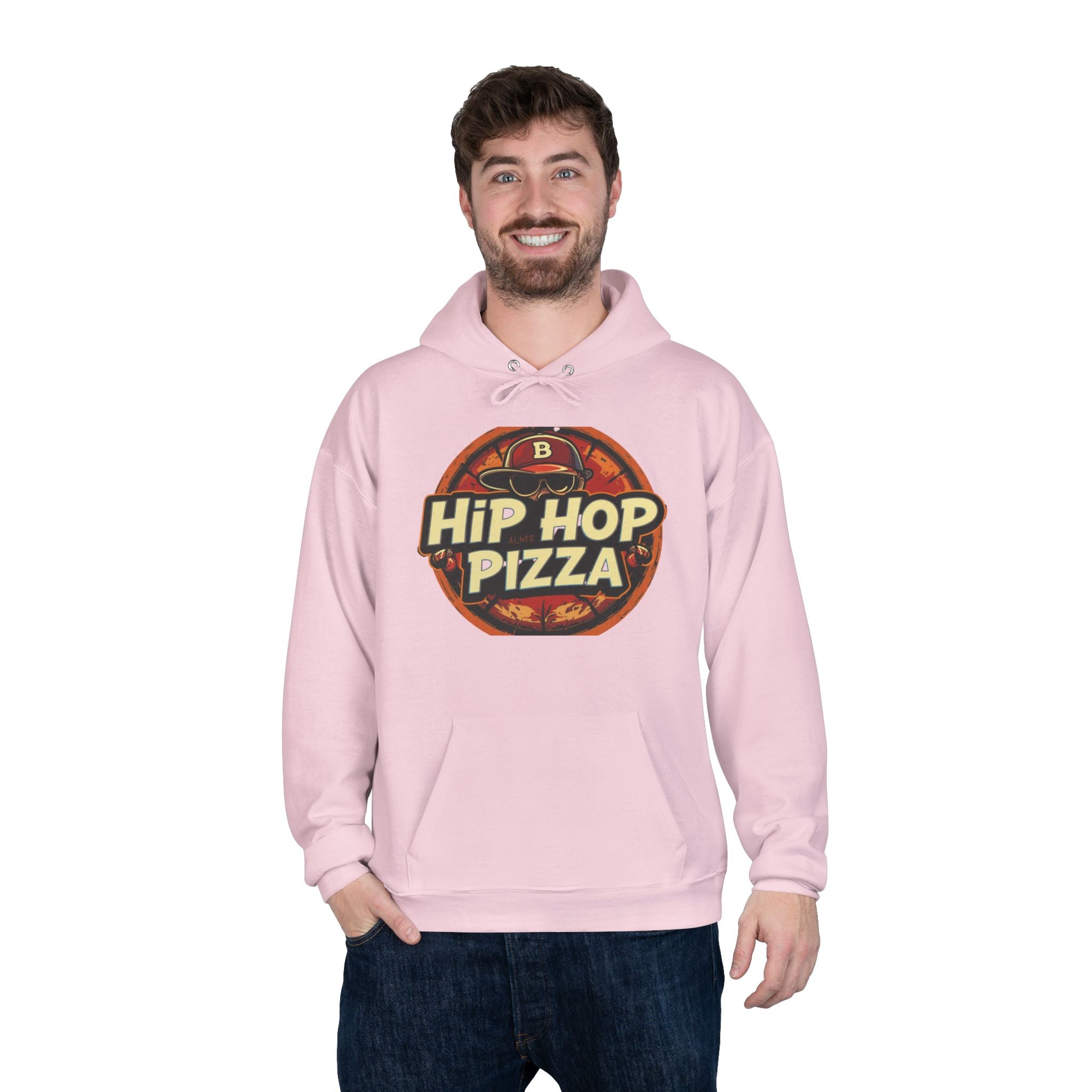 Hip Hop Pizza Hoodie — Retro Pizza Logo Pullover for Music & Food Fans