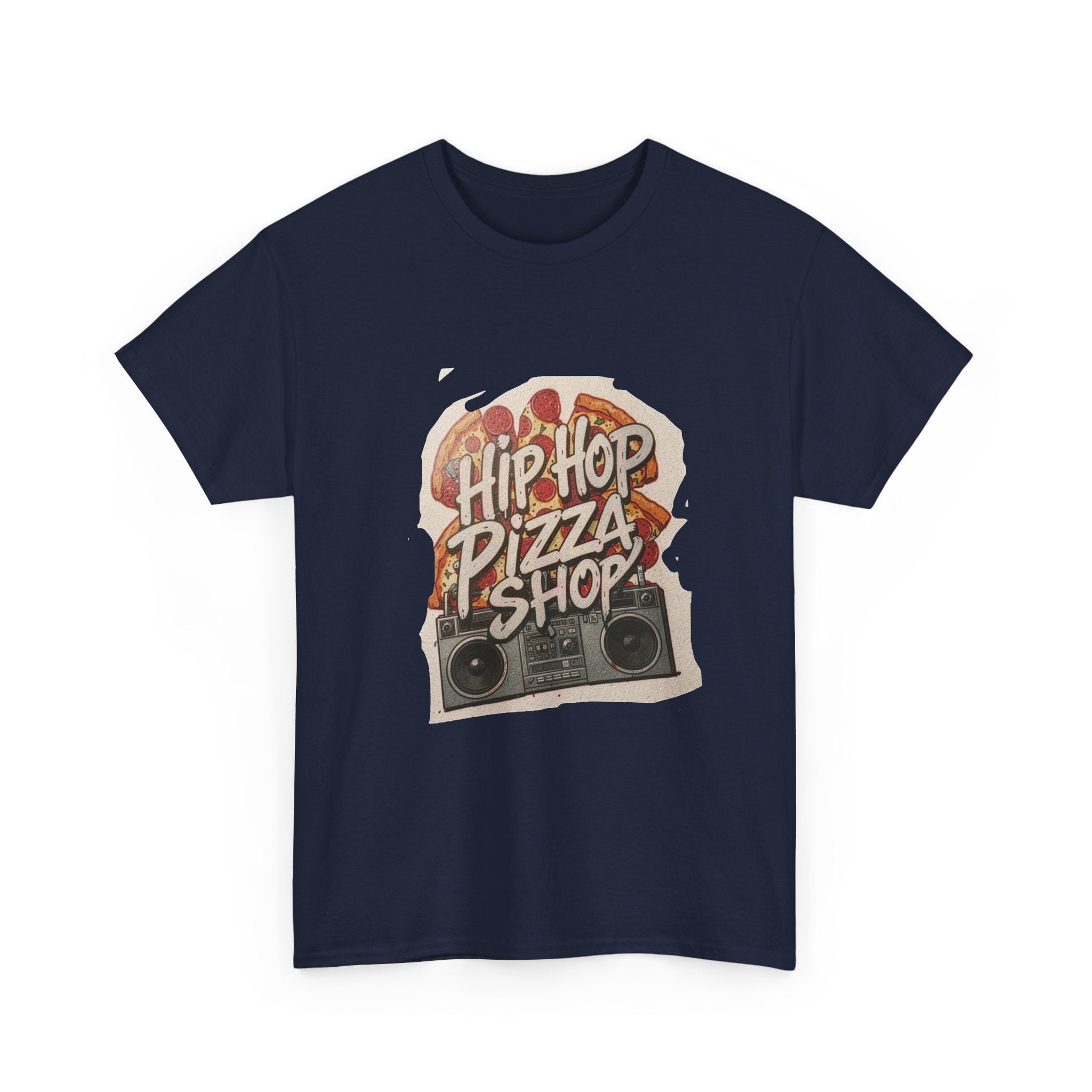 Hip Hop Pizza Shop T‑Shirt — Retro Boombox Pizza Graphic Tee