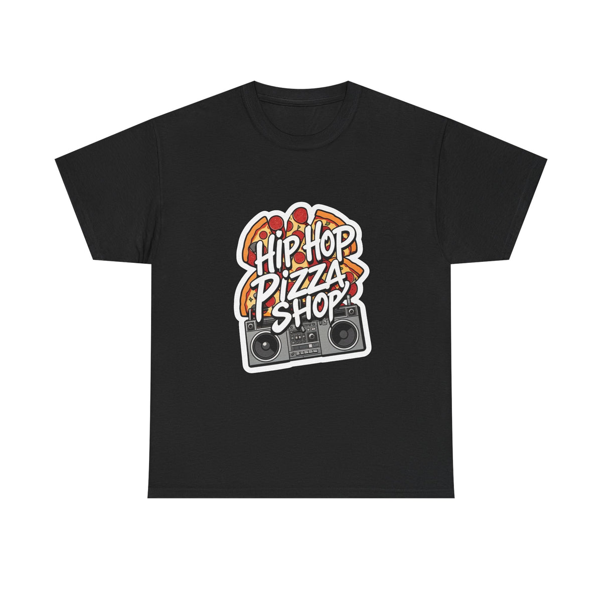 Hip Hop Pizza Shop T-Shirt — Retro Boombox Pizza Graphic Tee