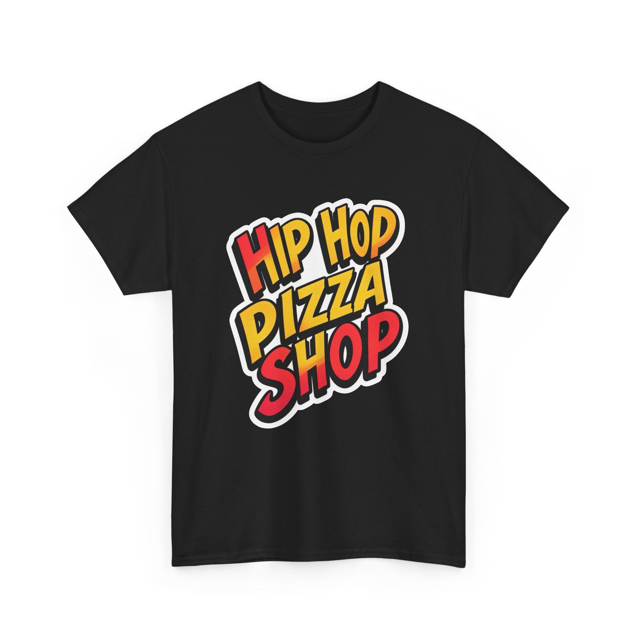 Hip Hop Pizza Shop T-Shirt — Retro Streetwear Tee with Colorful Logo