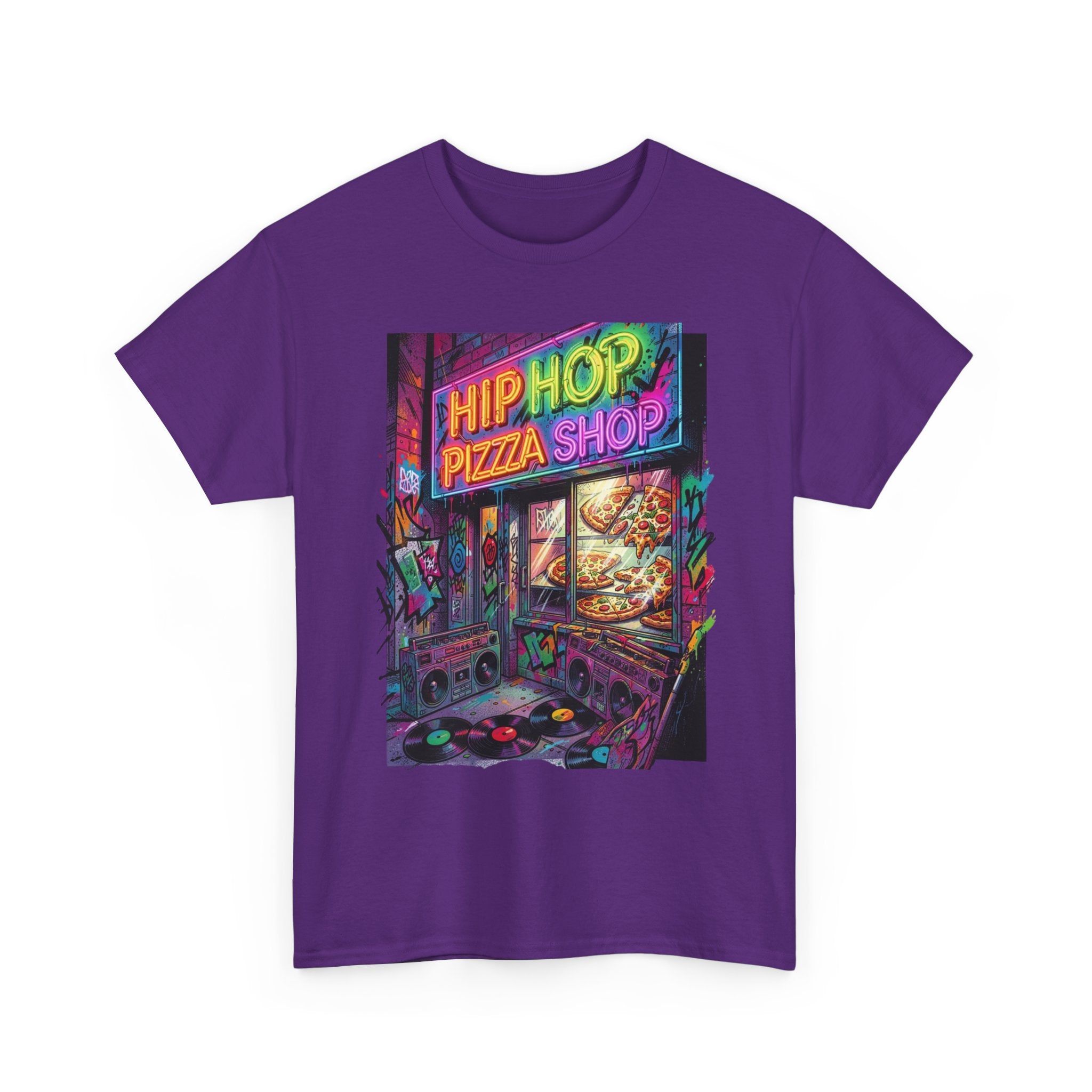 Hip Hop Pizza Shop T-Shirt — Retro Neon Streetwear Tee
