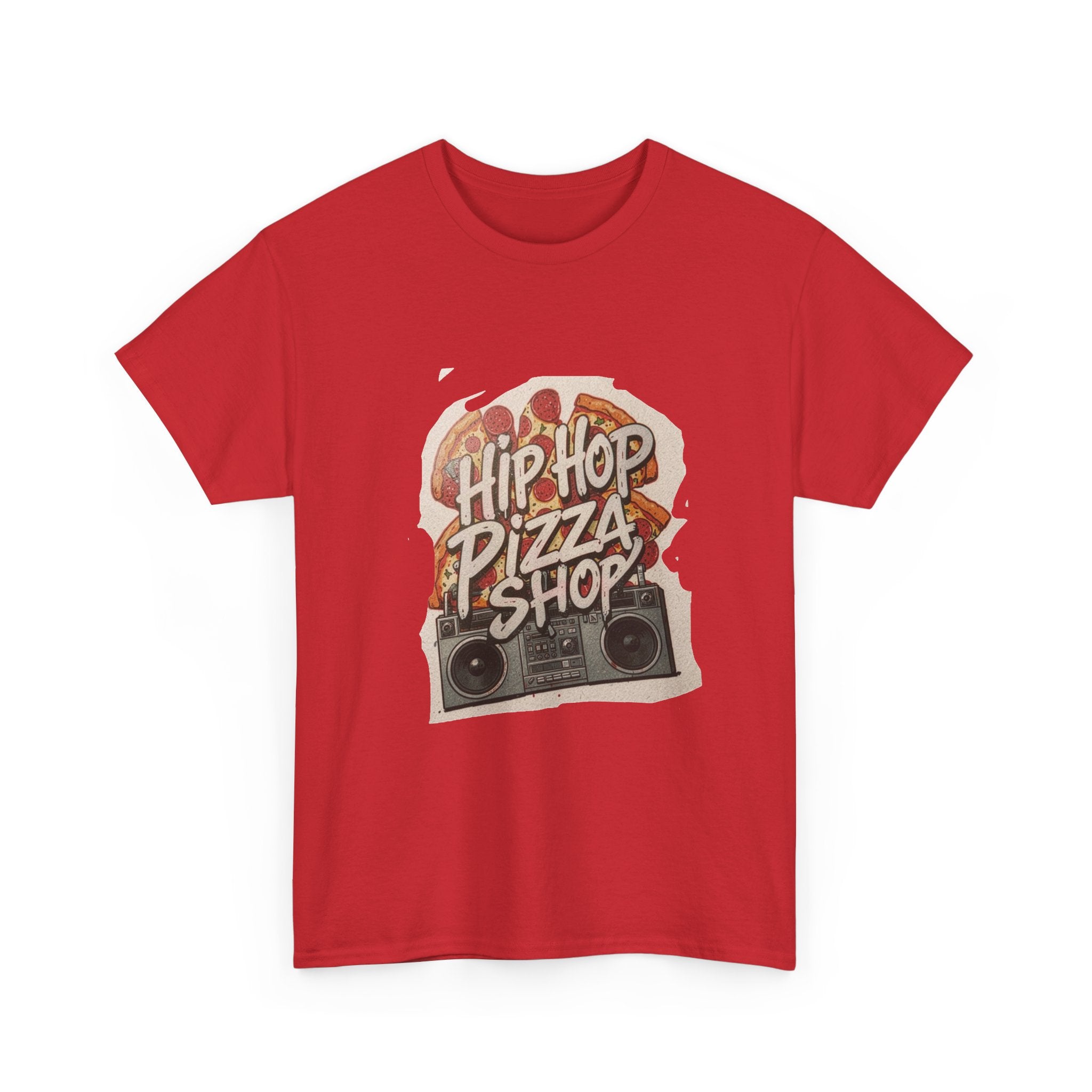 Hip Hop Pizza Shop T‑Shirt — Retro Boombox Pizza Graphic Tee