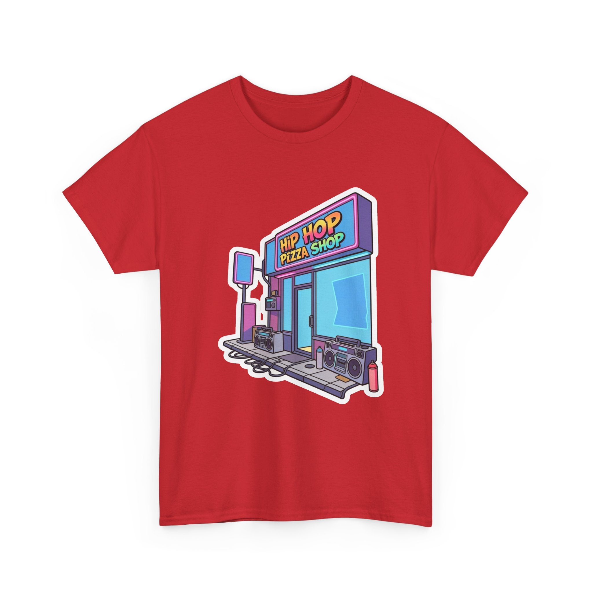 Hip Hop Pizza Shop T‑Shirt — Retro Neon Pizzeria Graphic Tee