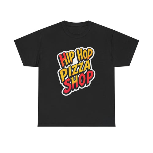 Hip Hop Pizza Shop T-Shirt — Retro Streetwear Tee with Colorful Logo
