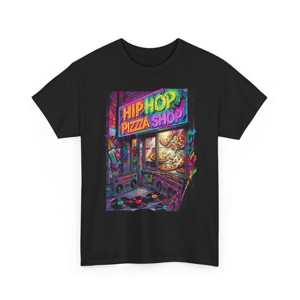 Hip Hop Pizza Shop T-Shirt — Retro Neon Streetwear Tee