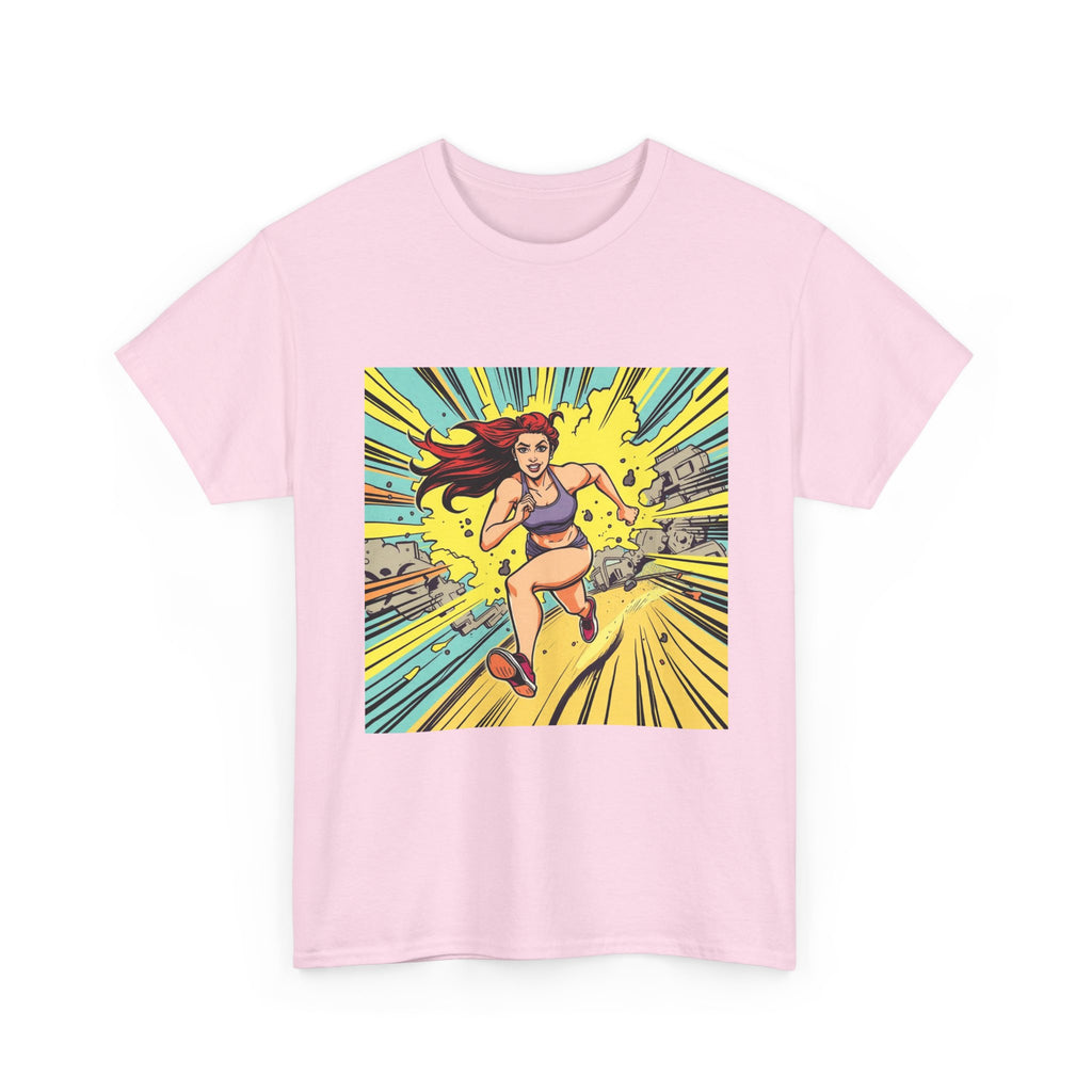 Graphic Tee — Retro Pop Art Running Woman Comic Design
