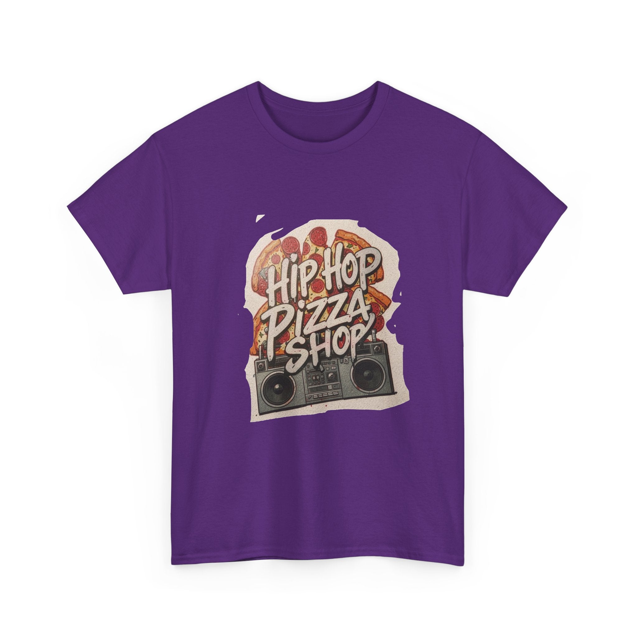Hip Hop Pizza Shop T‑Shirt — Retro Boombox Pizza Graphic Tee