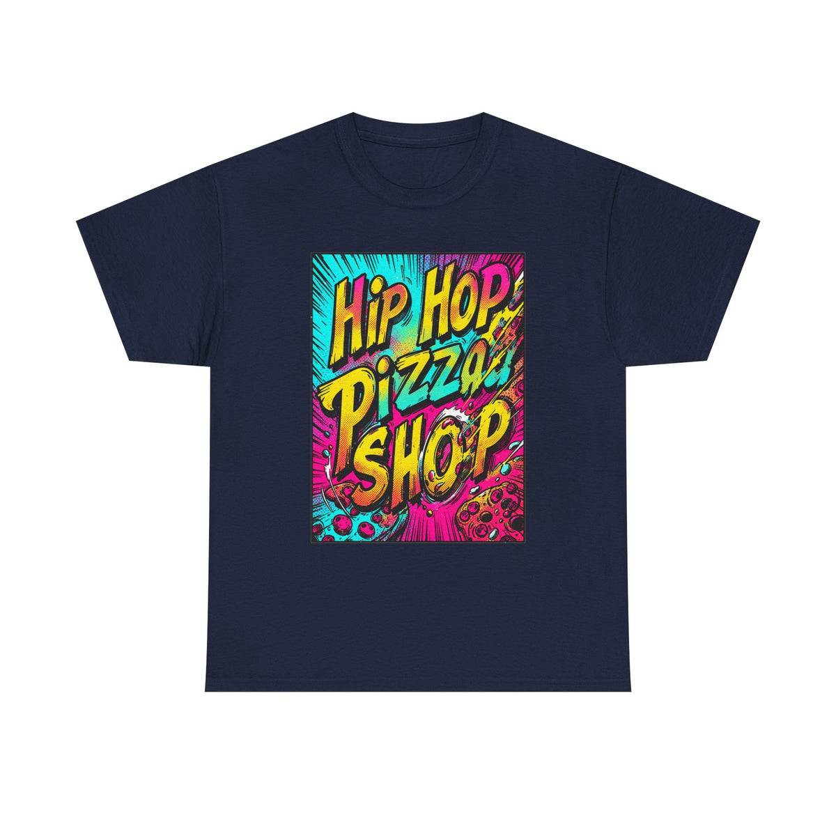 Graphic Tee — "Hip Hop Pizza Shop" Colorful Retro Streetwear T-Shirt
