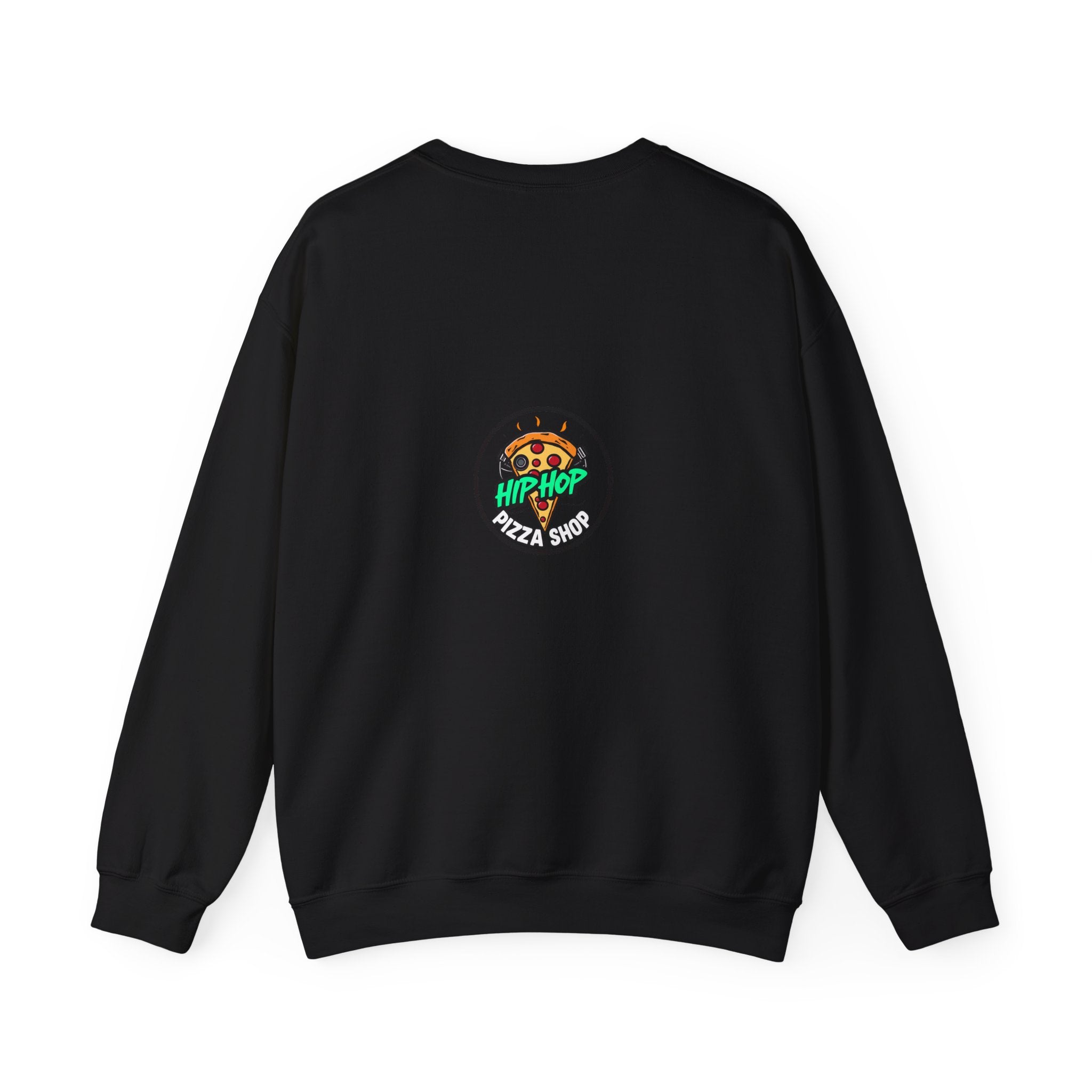 Hip Hop Pizza Shop Crewneck Sweatshirt — Retro Graffiti Pizza Slice Design