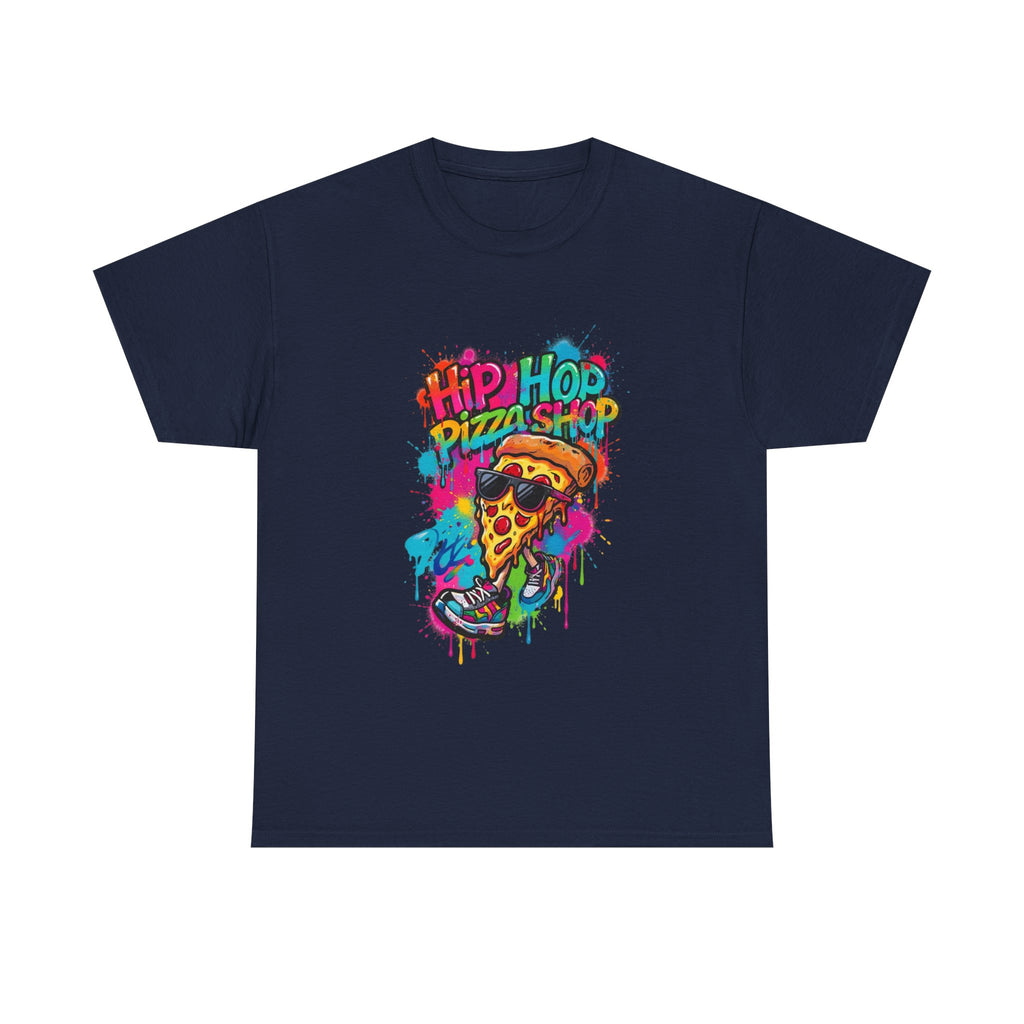 Hip Hop Pizza Shop Graphic Tee — Colorful Streetwear Pizza Slice Design
