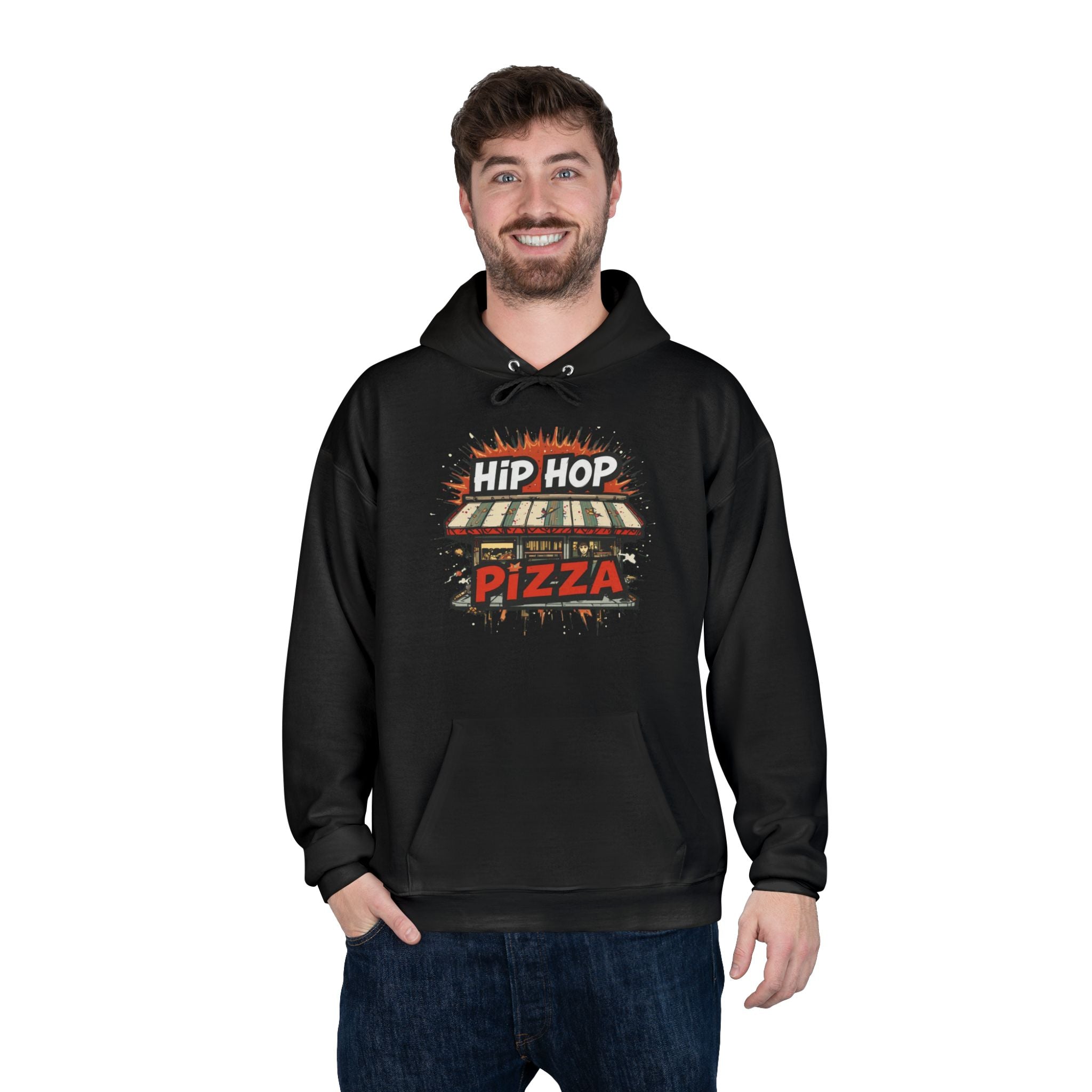 Hip Hop Pizza Hoodie — Retro Pizza Shop Graphic Pullover