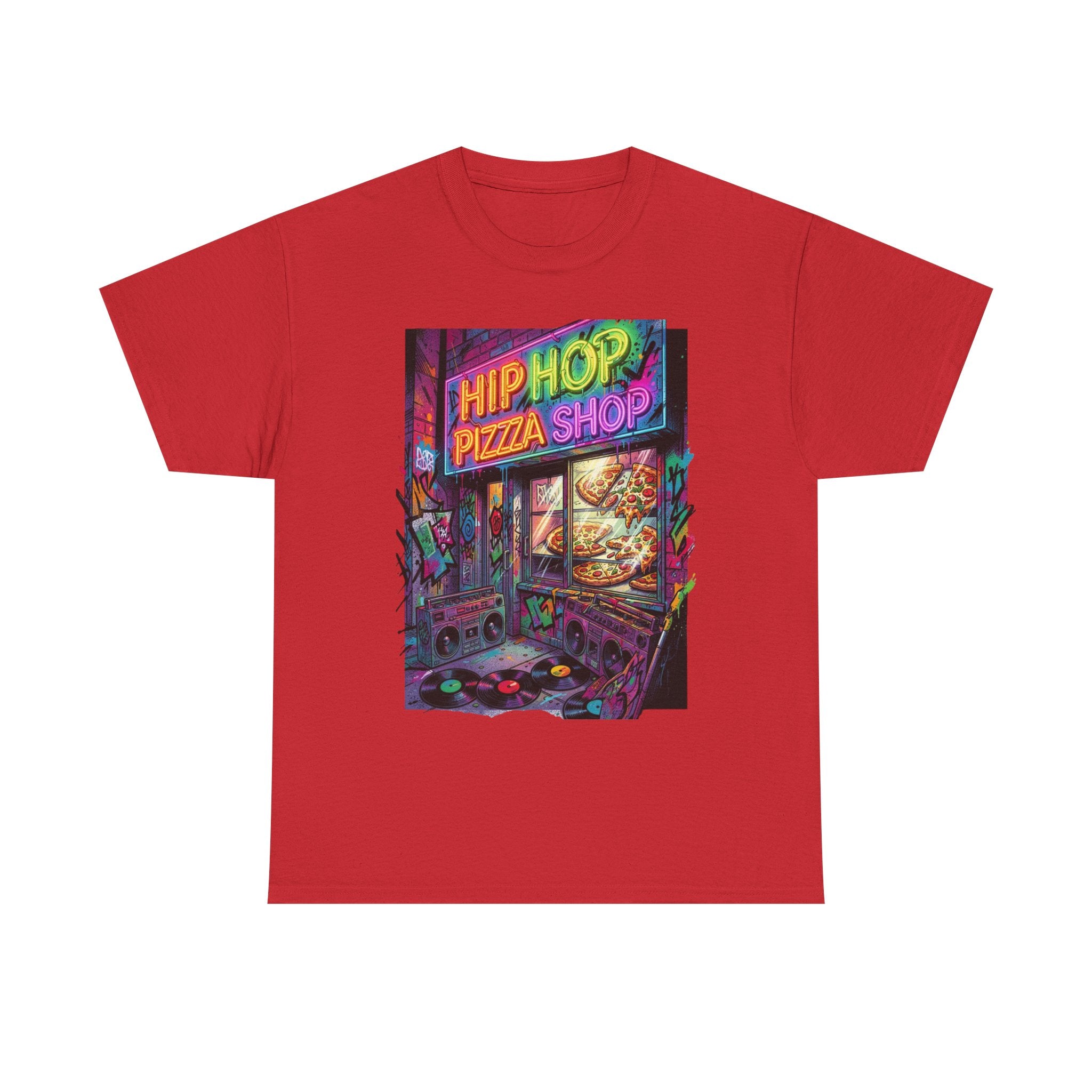 Hip Hop Pizza Shop T-Shirt — Retro Neon Streetwear Tee