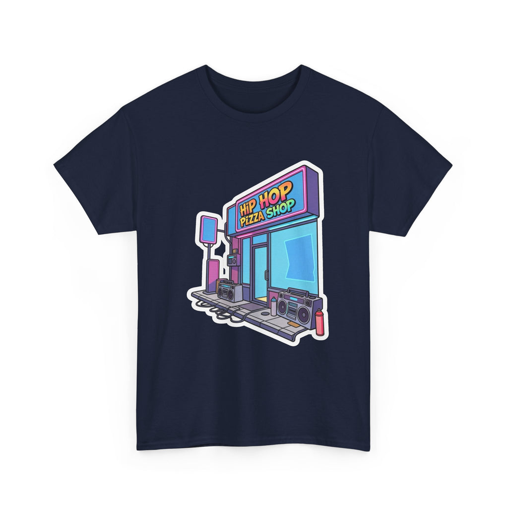 Hip Hop Pizza Shop T‑Shirt — Retro Neon Pizzeria Graphic Tee