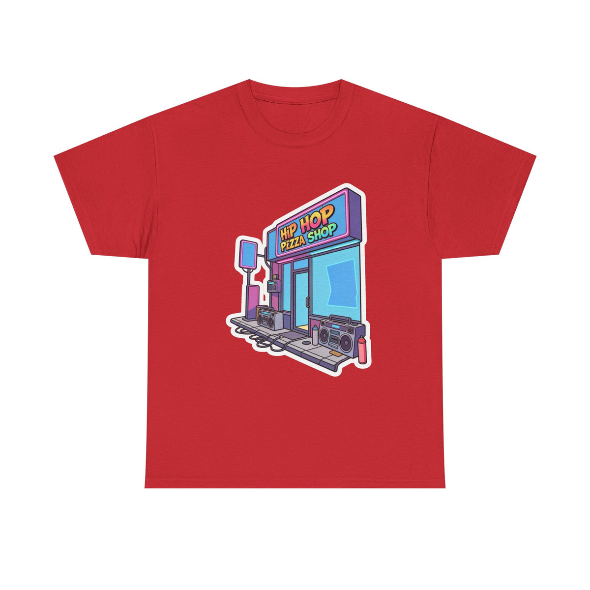 Hip Hop Pizza Shop T‑Shirt — Retro Neon Pizzeria Graphic Tee