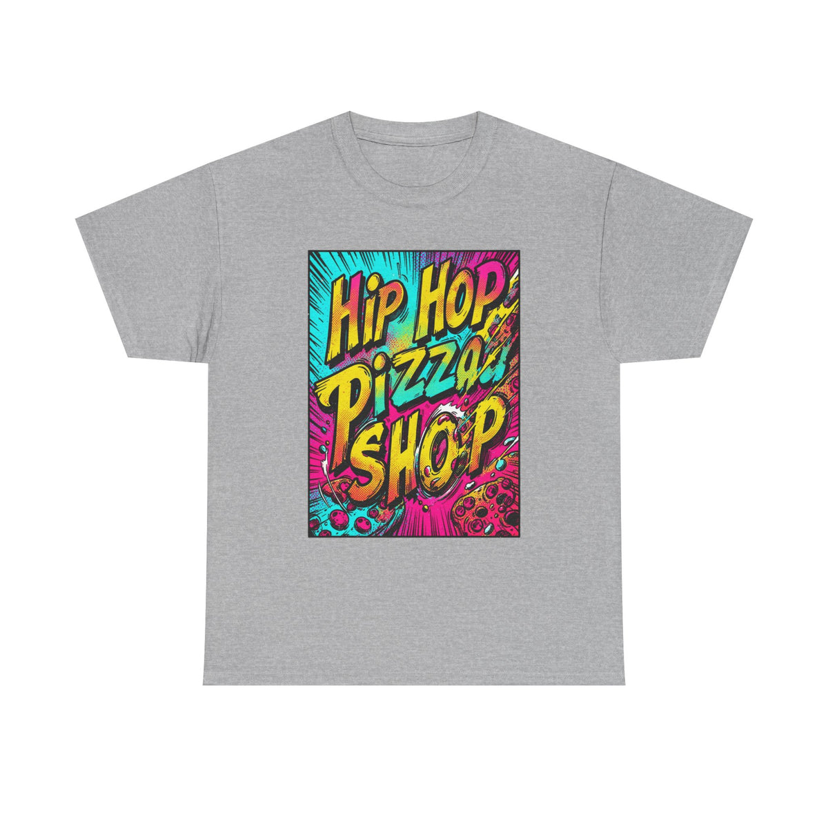 Graphic Tee — "Hip Hop Pizza Shop" Colorful Retro Streetwear T-Shirt