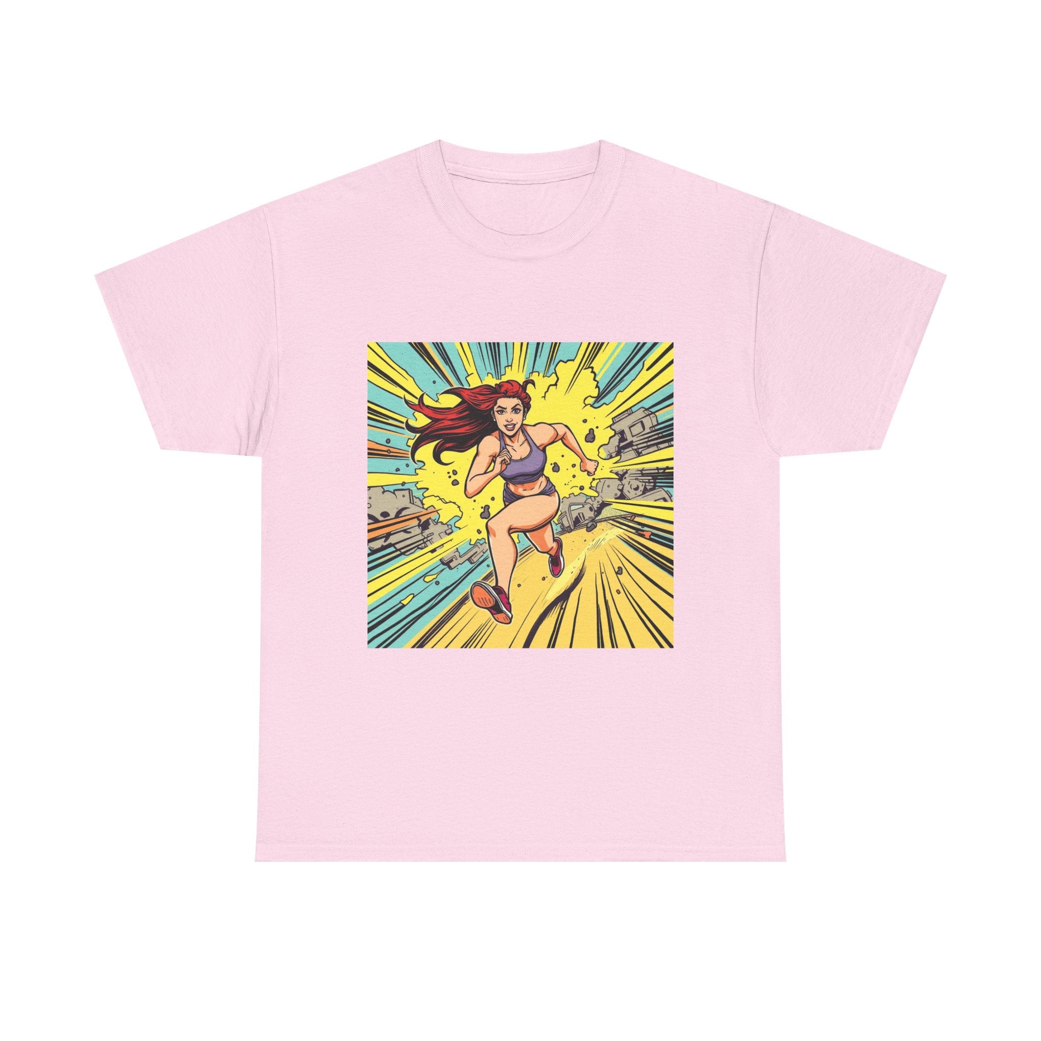 Graphic Tee — Retro Pop Art Running Woman Comic Design