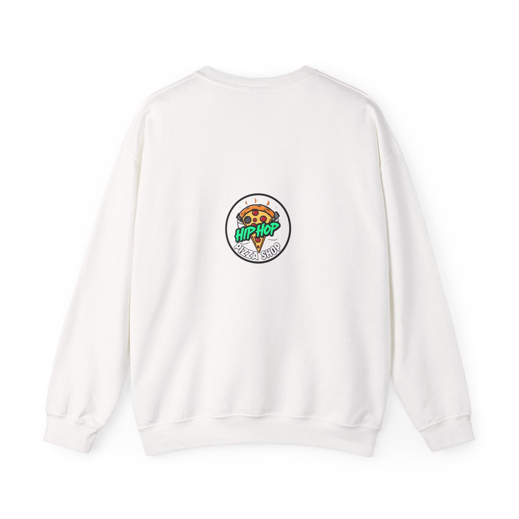 Hip Hop Pizza Shop Crewneck Sweatshirt — Retro Graffiti Pizza Slice Design