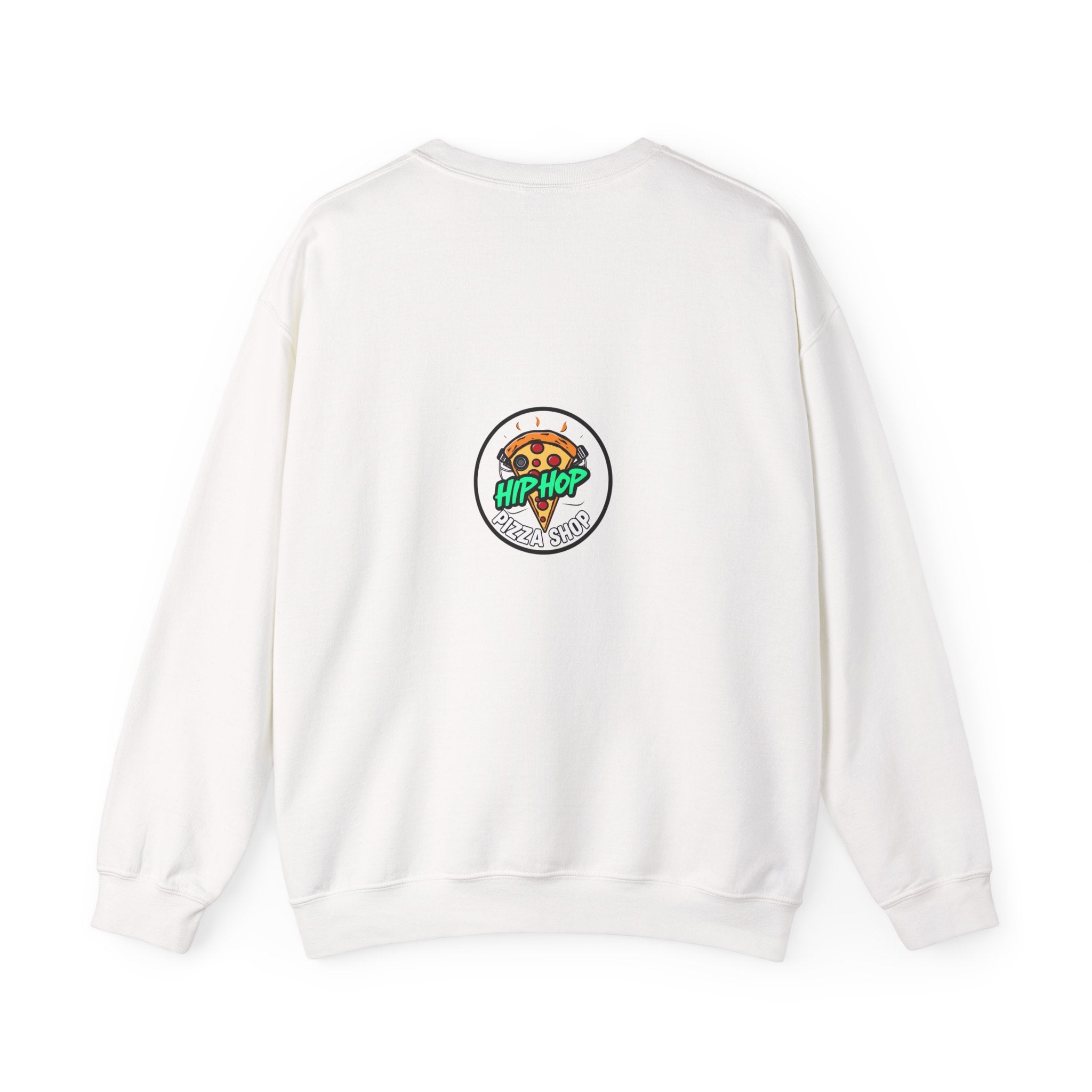 Hip Hop Pizza Shop Crewneck Sweatshirt — Retro Graffiti Pizza Slice Design